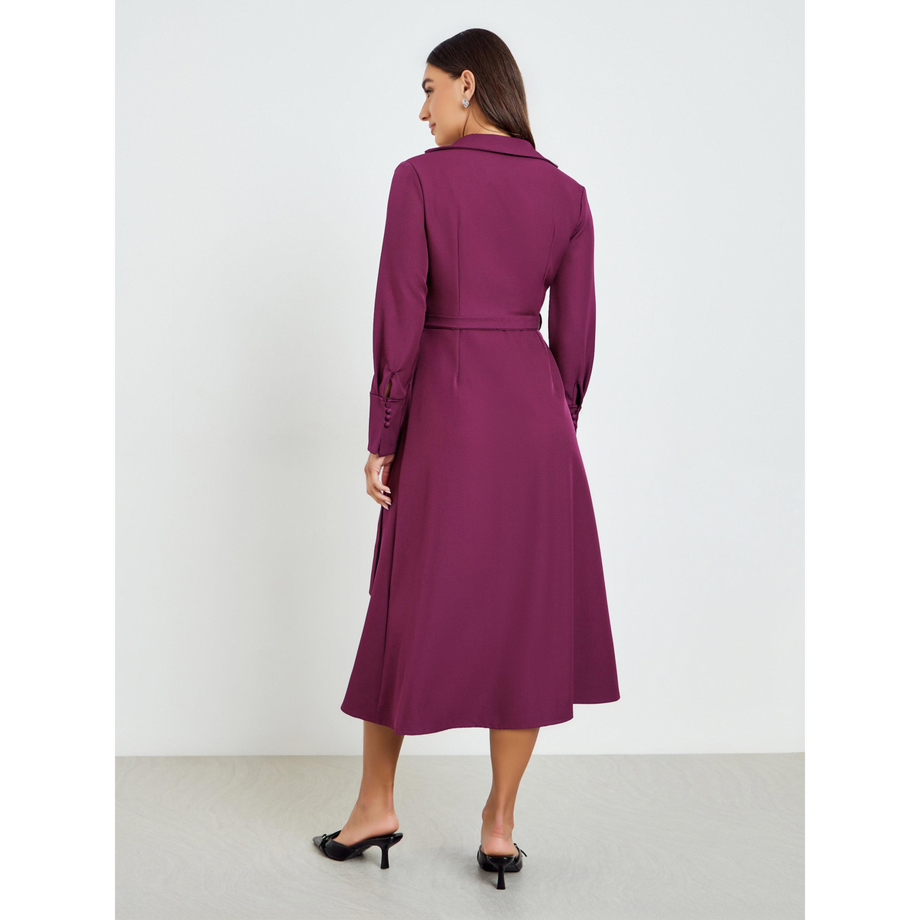 فستان ميدي ملفوف بأكمام طويلة-women-clothing-dresses-image-4