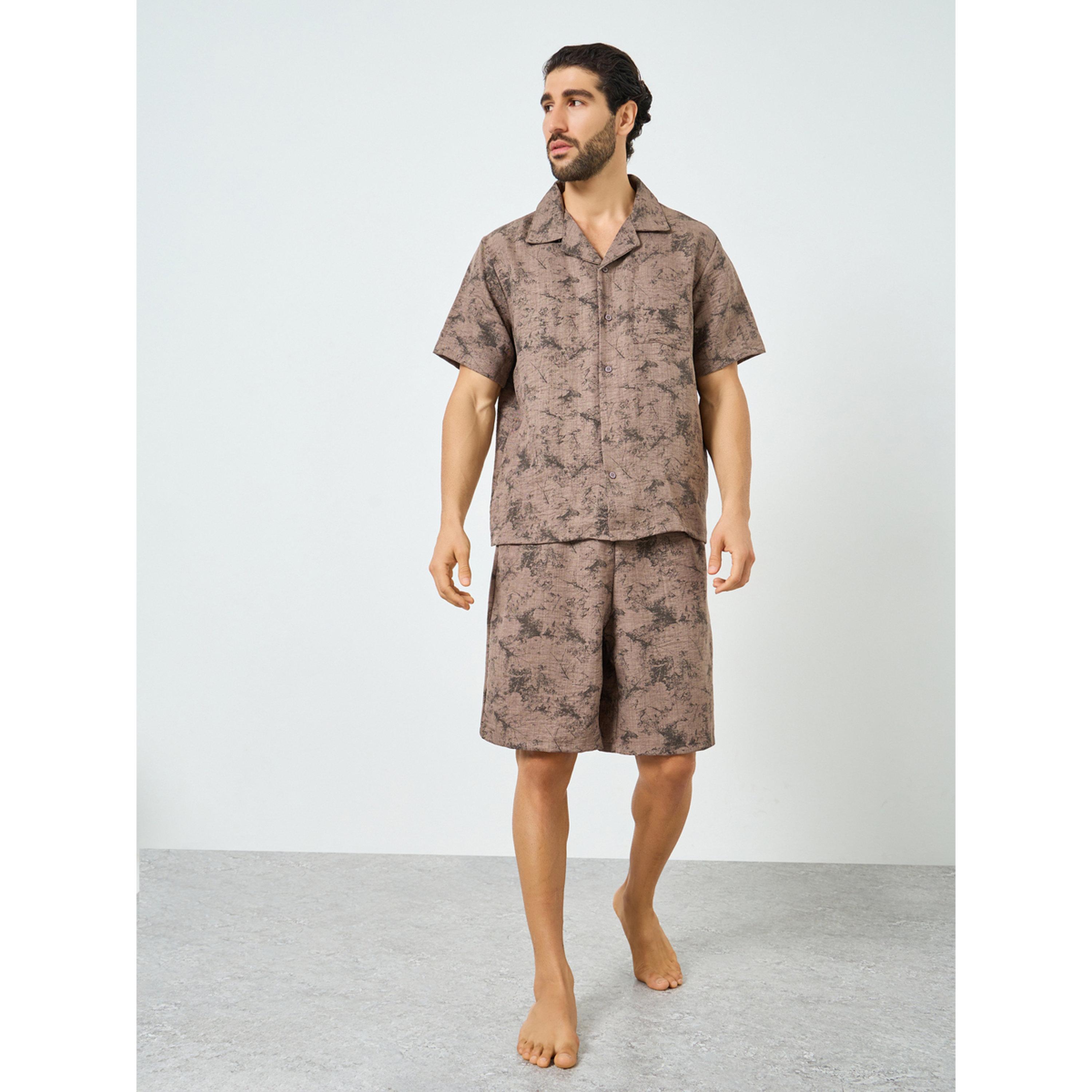 Styli Men Printed Buttoned Shirt and Shorts Pyjama Set-men-clothing-nightwear-sets-image-2