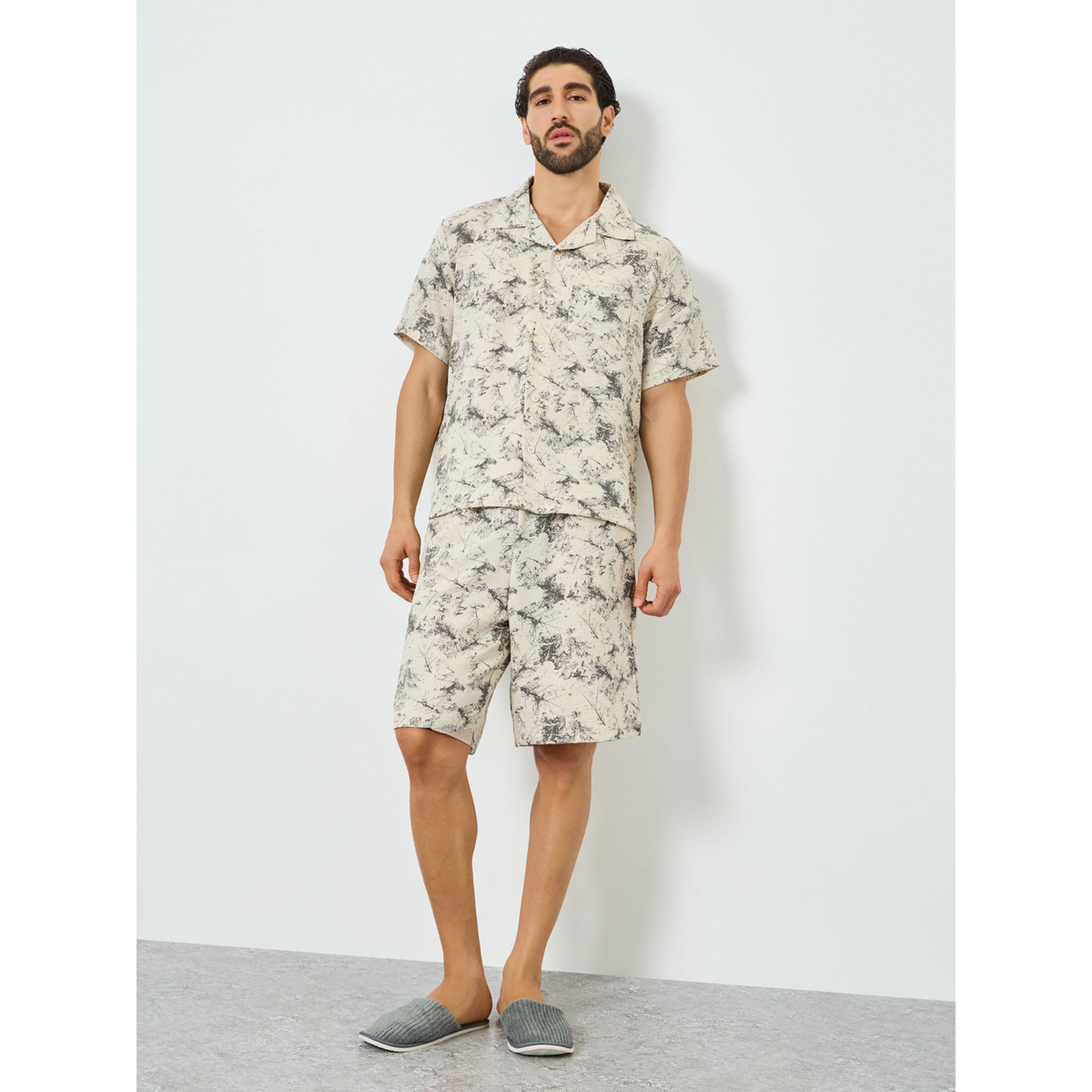Styli Men Printed Buttoned Shirt and Shorts Pyjama Set-men-clothing-nightwear-sets-image-2