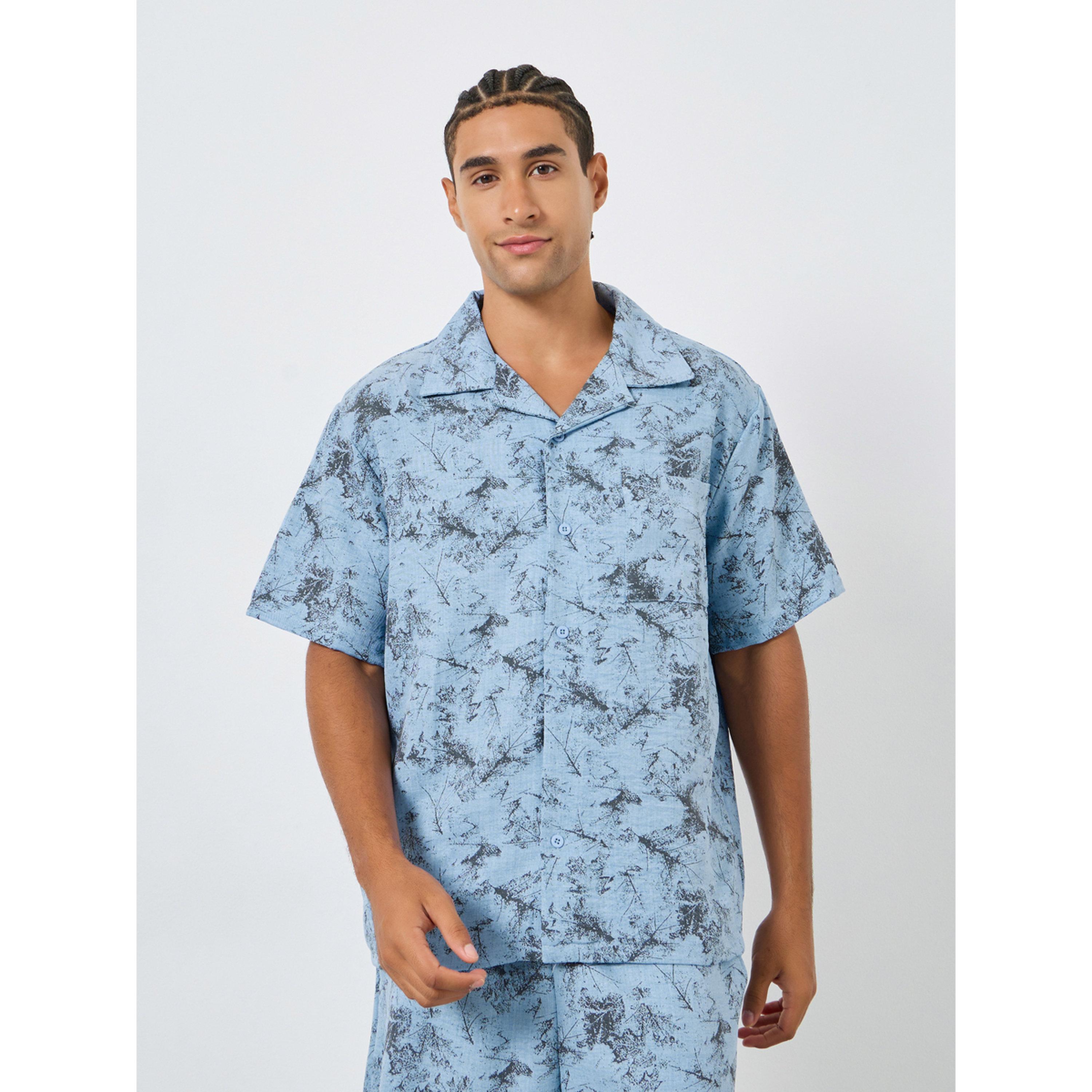 Styli Men Blue Printed Shirt and Pyjama Set-men-clothing-nightwear-sets-image-2