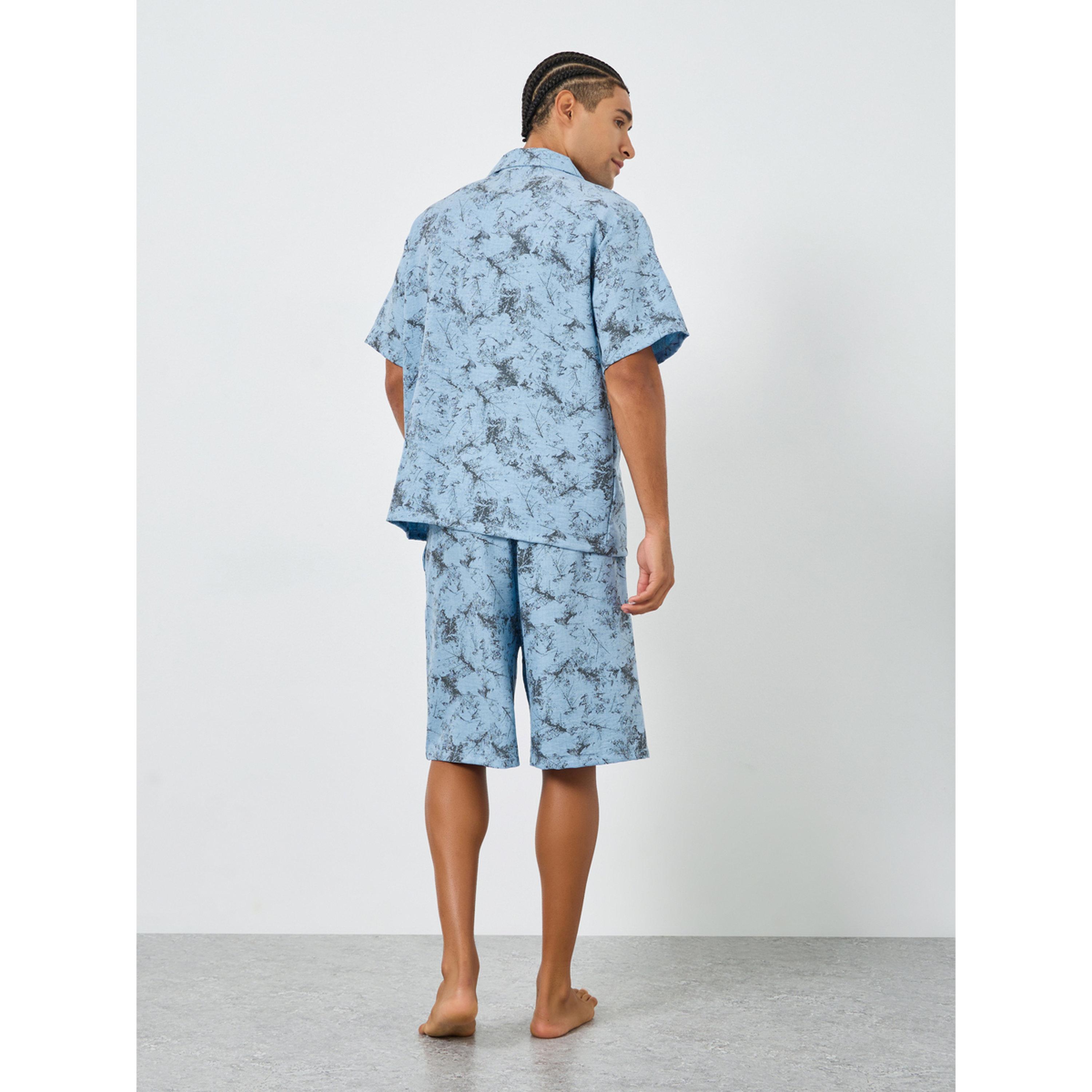Styli Men Blue Printed Shirt and Pyjama Set-men-clothing-nightwear-sets-image-3