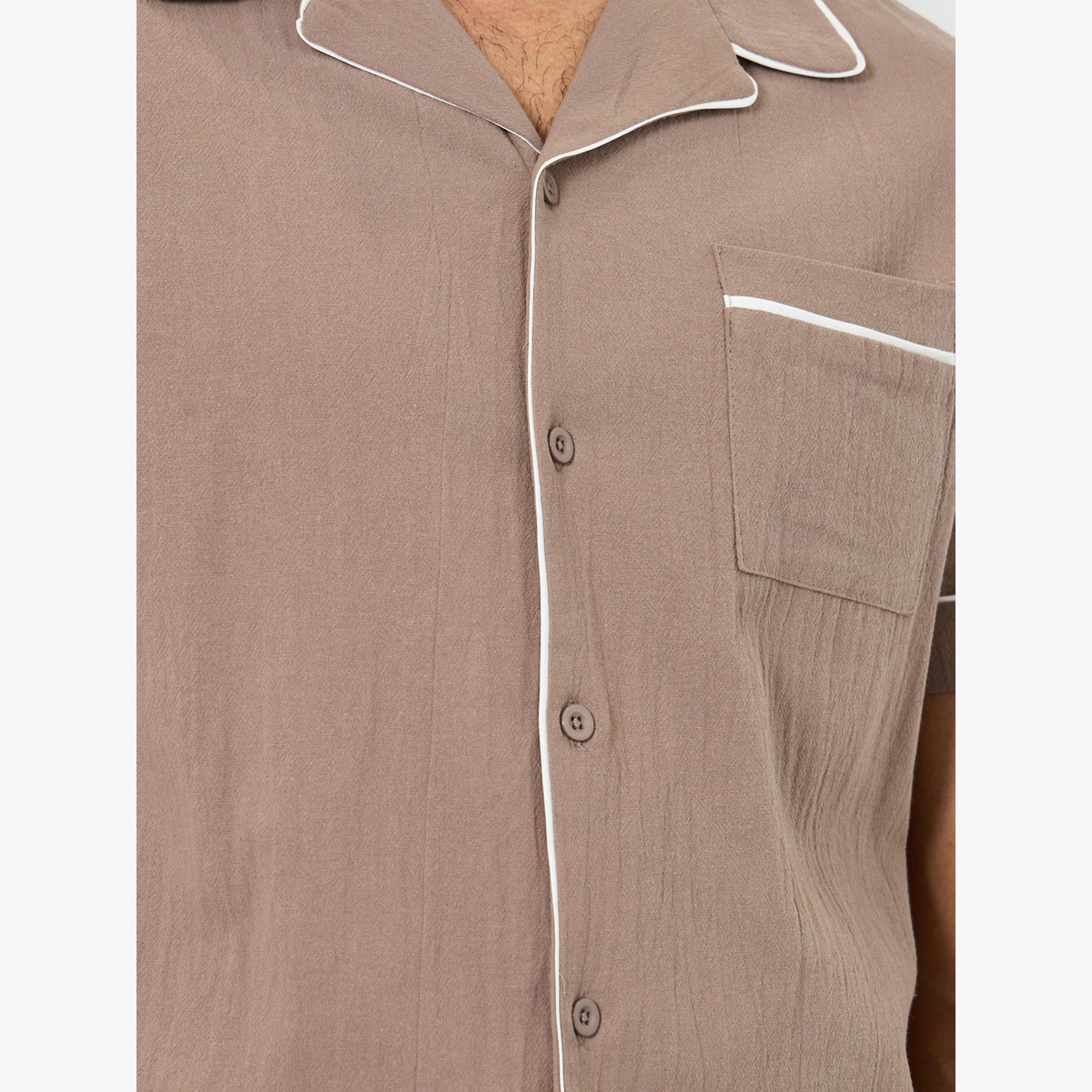 Styli Men Brown Piping Detail Shirt and Shorts Set-men-clothing-nightwear-sets-image-5