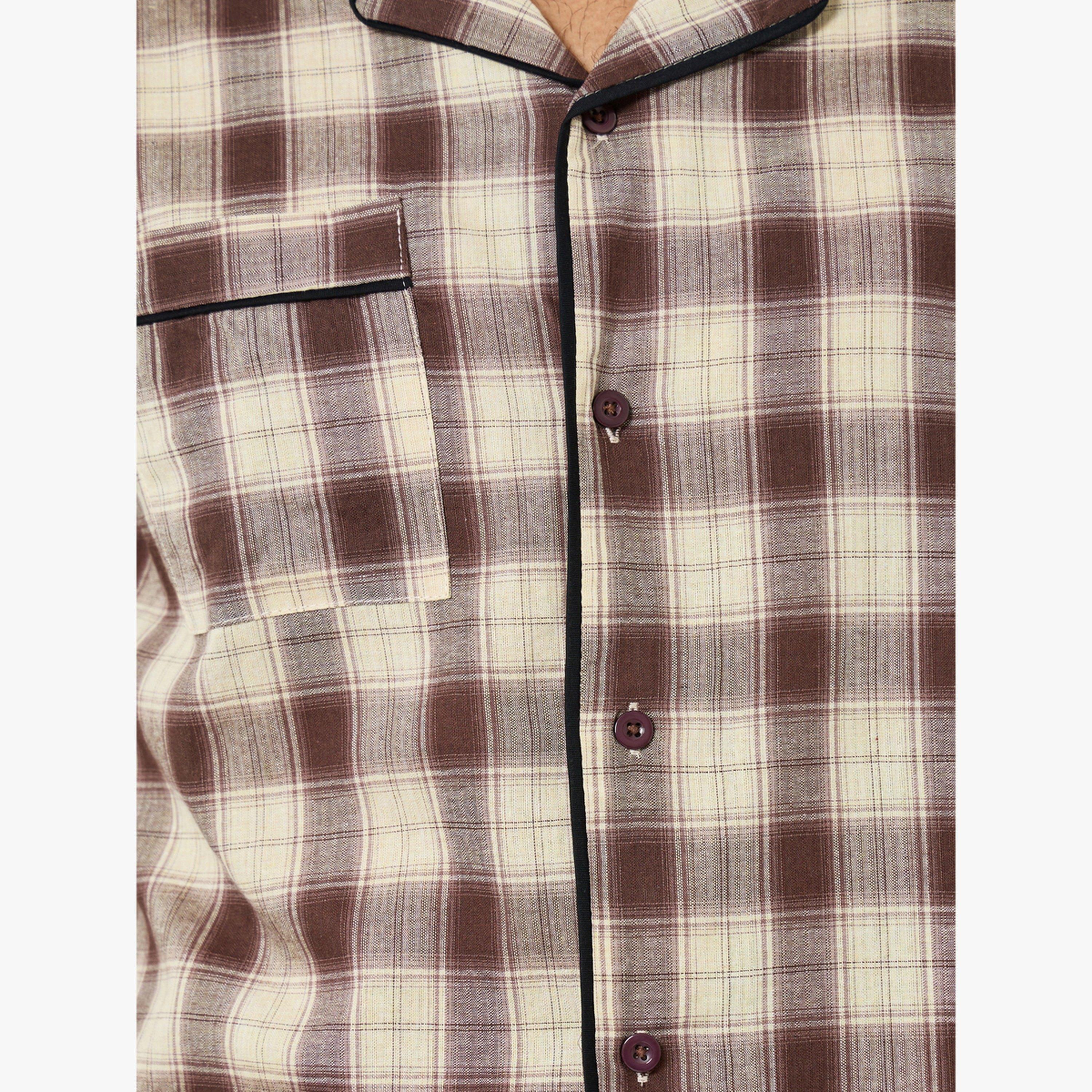 Styli Men Brown Checkered Shirt and Pyjama Set-men-clothing-nightwear-sets-image-6