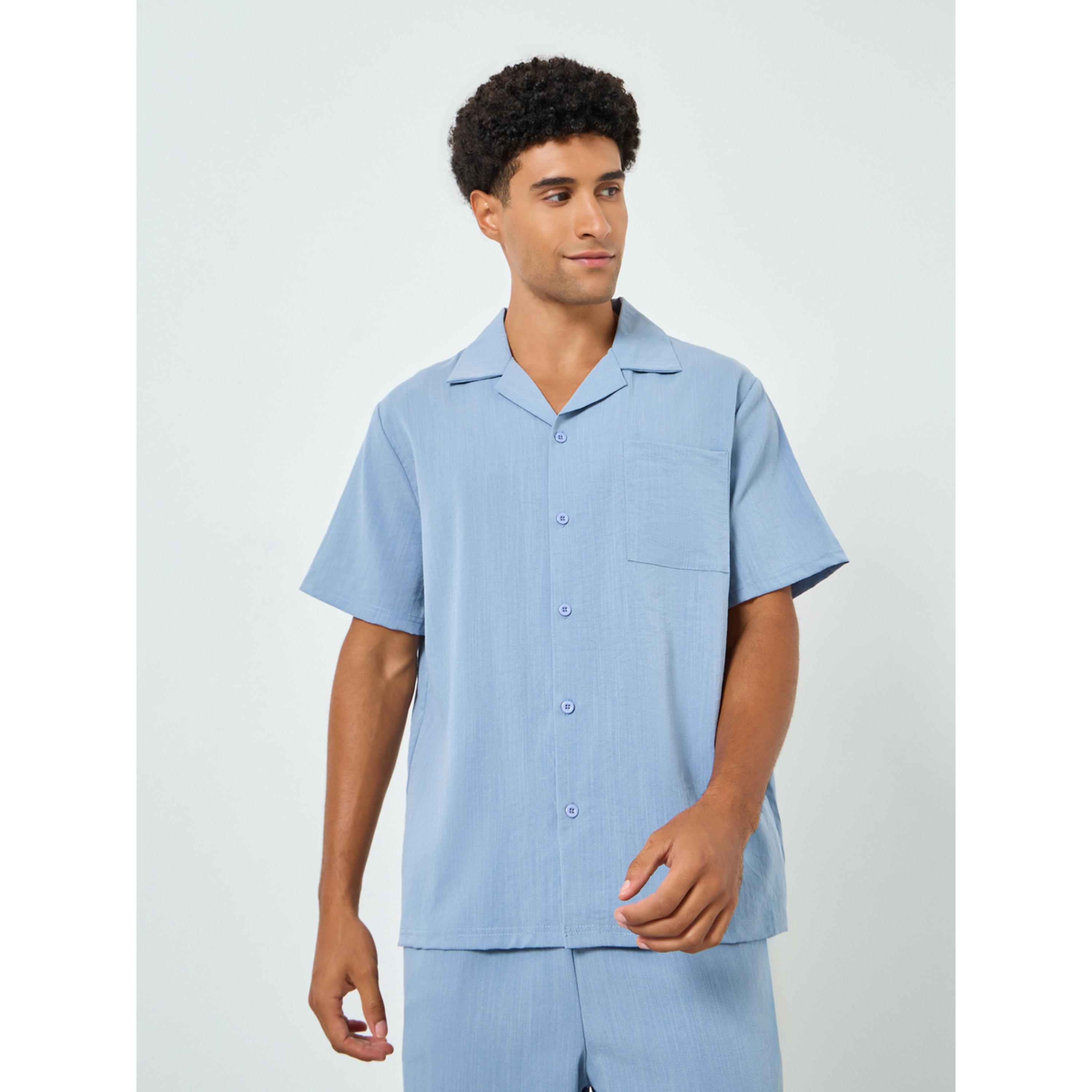 Styli Men Blue Buttoned Shirt and Relaxed Pyjama Set-men-clothing-nightwear-sets-image-3