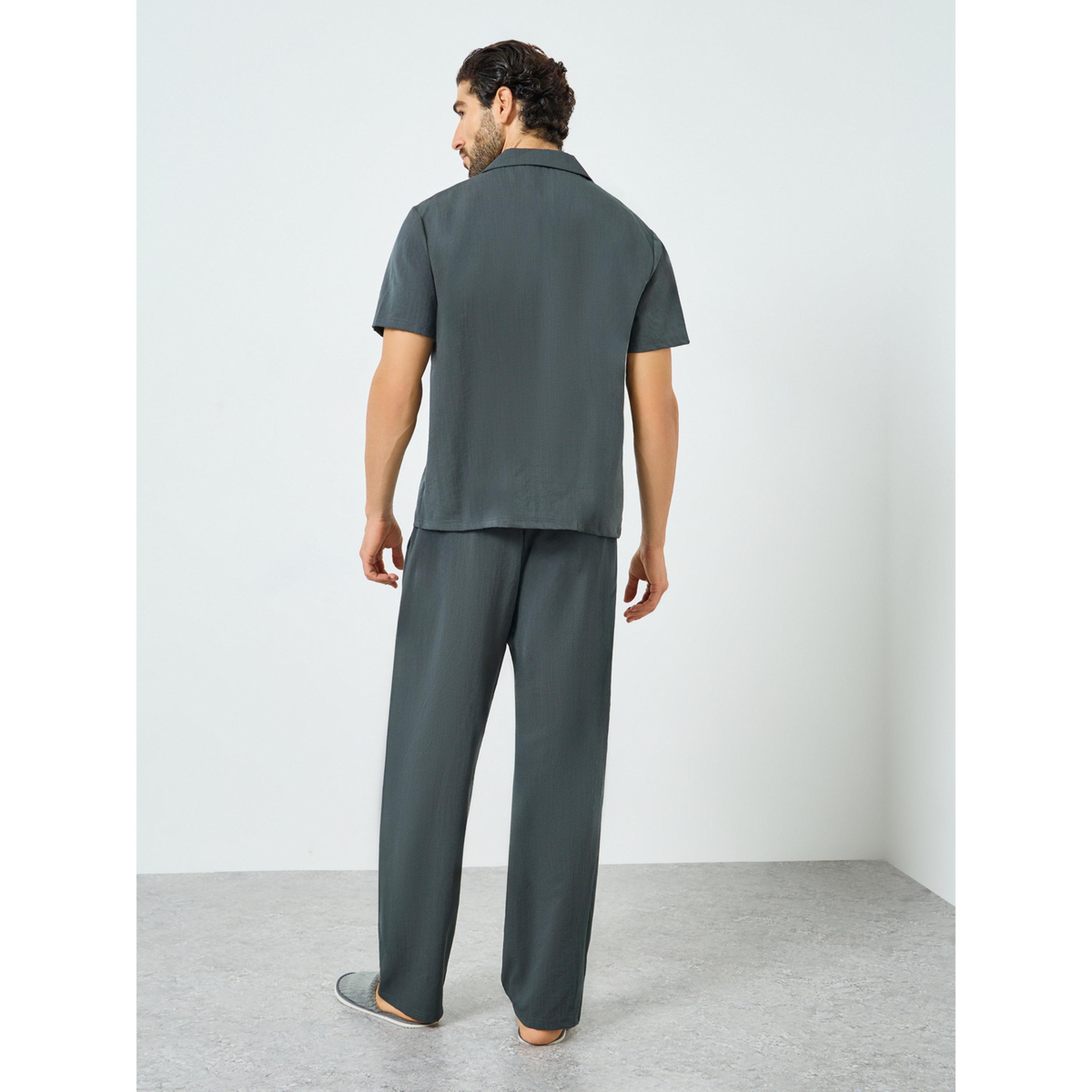 Styli Men Charcoal Buttoned Shirt and Pyjama Set-men-clothing-nightwear-sets-image-6
