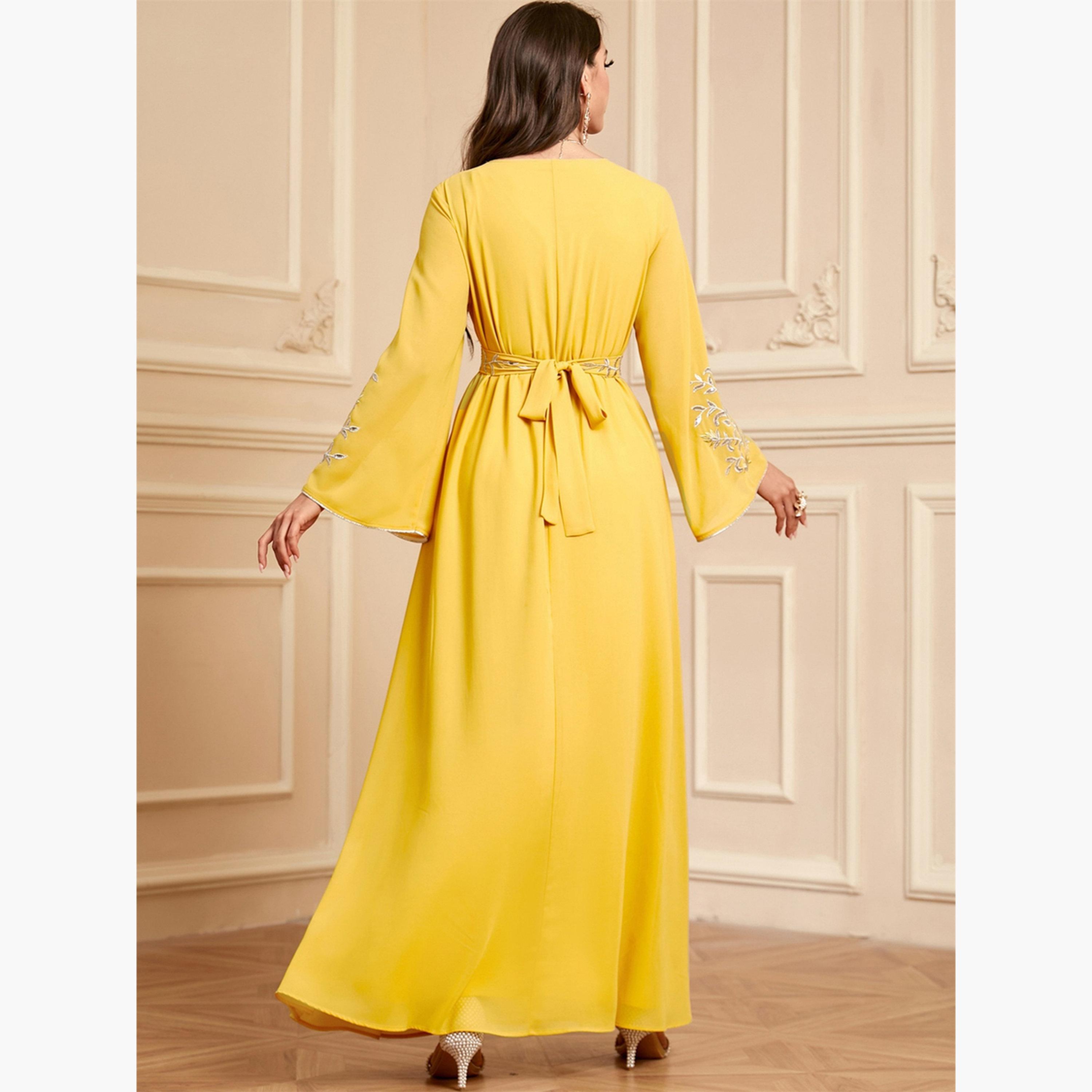 Take Two Women Yellow Floral Embroidery Jalabiya-women-arabicclothing-jalabiyas-image-4