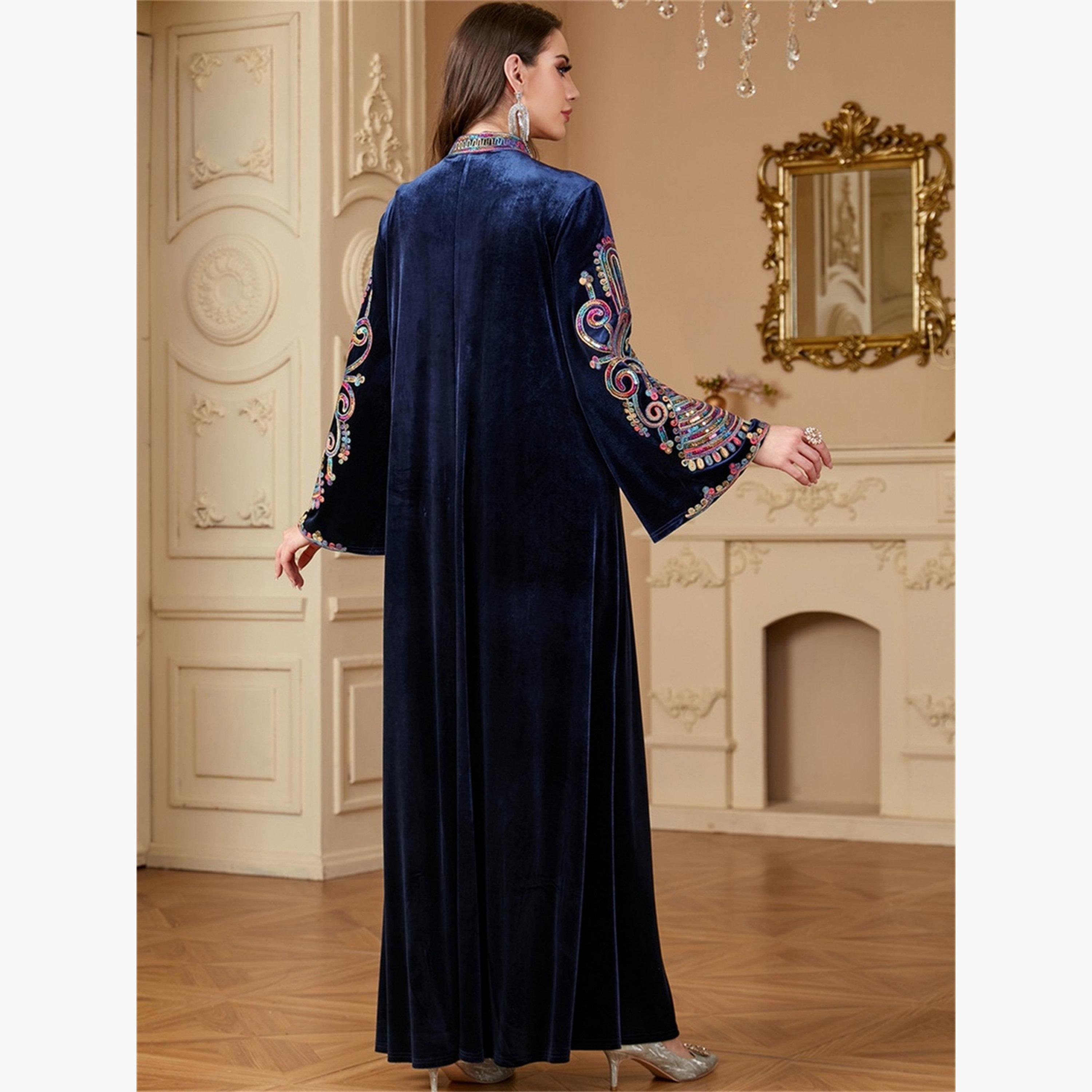 Take Two Women Navy Blue Embellished Velvet Jalabiya-women-arabicclothing-jalabiyas-image-4