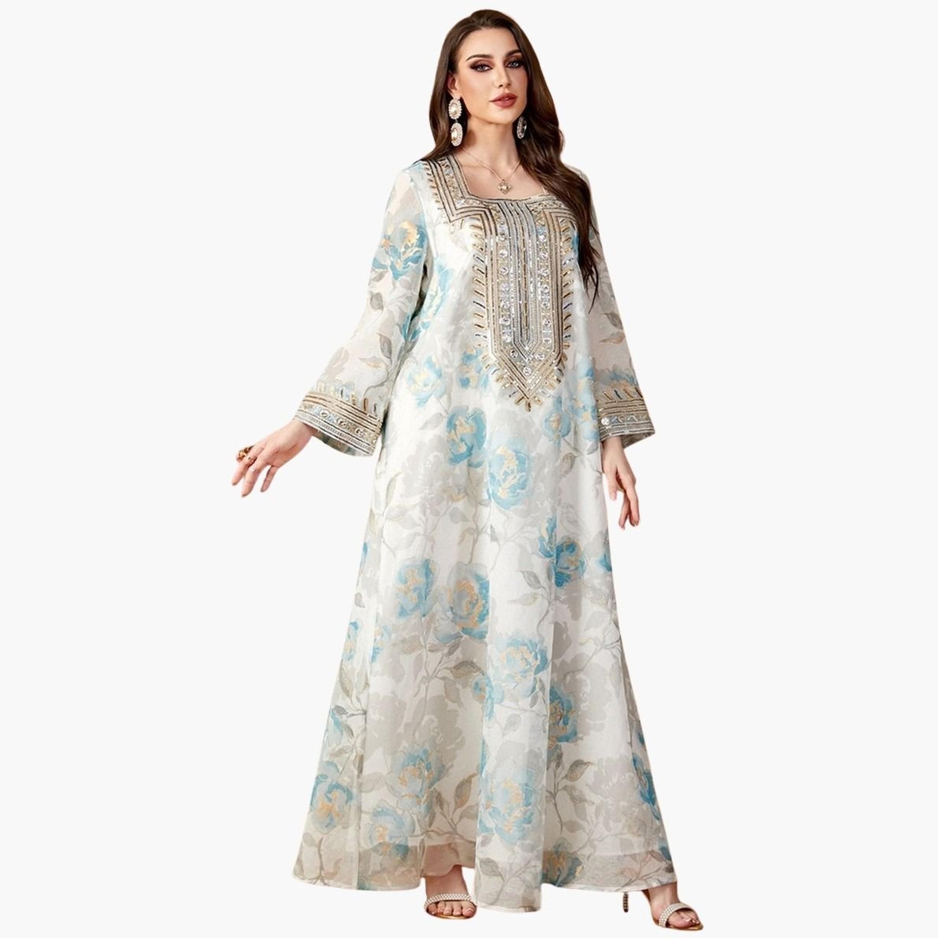 Take Two Women Floral Printed Sequins Embellished Jalabiya-women-arabicclothing-jalabiyas-image-1