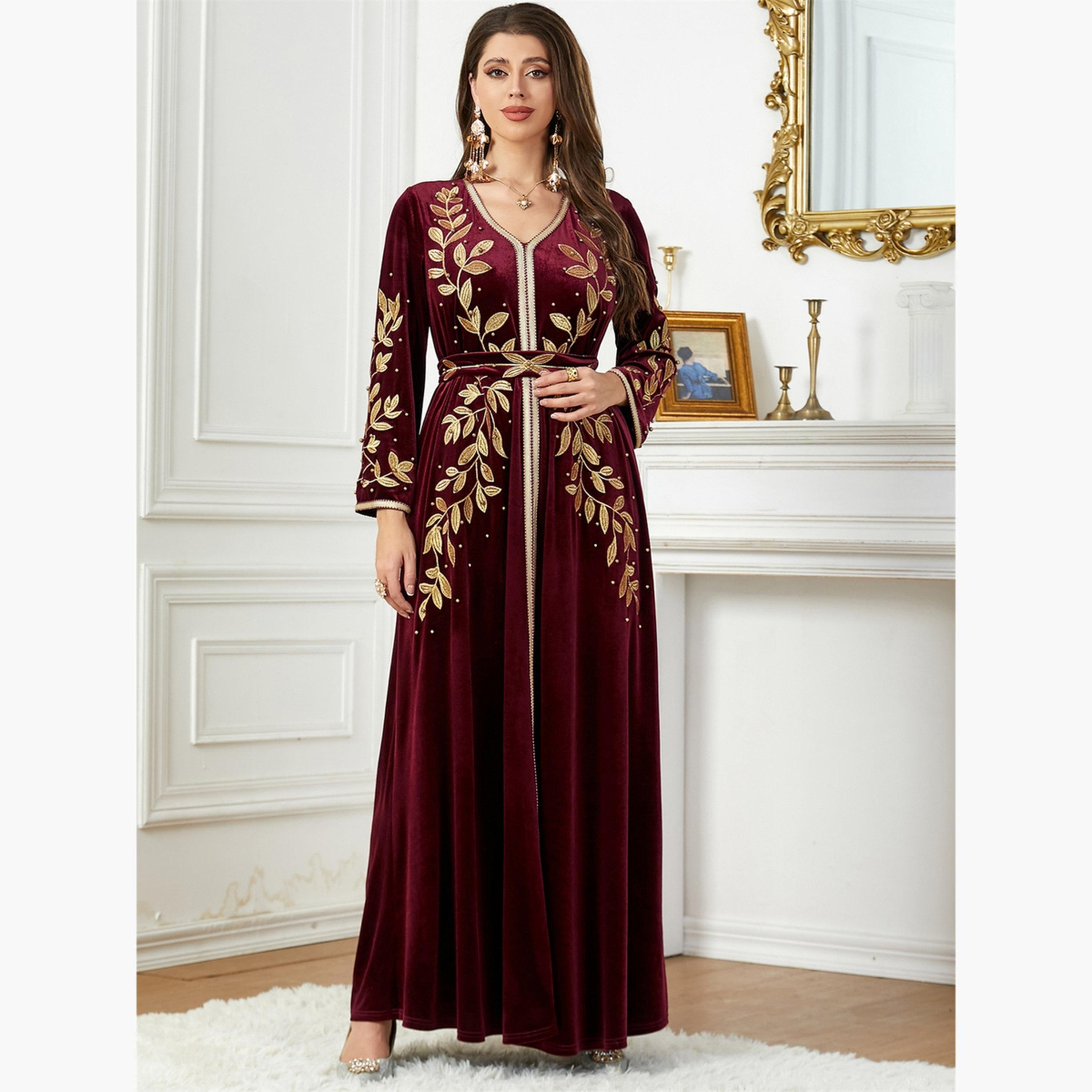 Take Two Women Fitted Waist Leaf Embellished Jalabiya-women-arabicclothing-jalabiyas-image-3