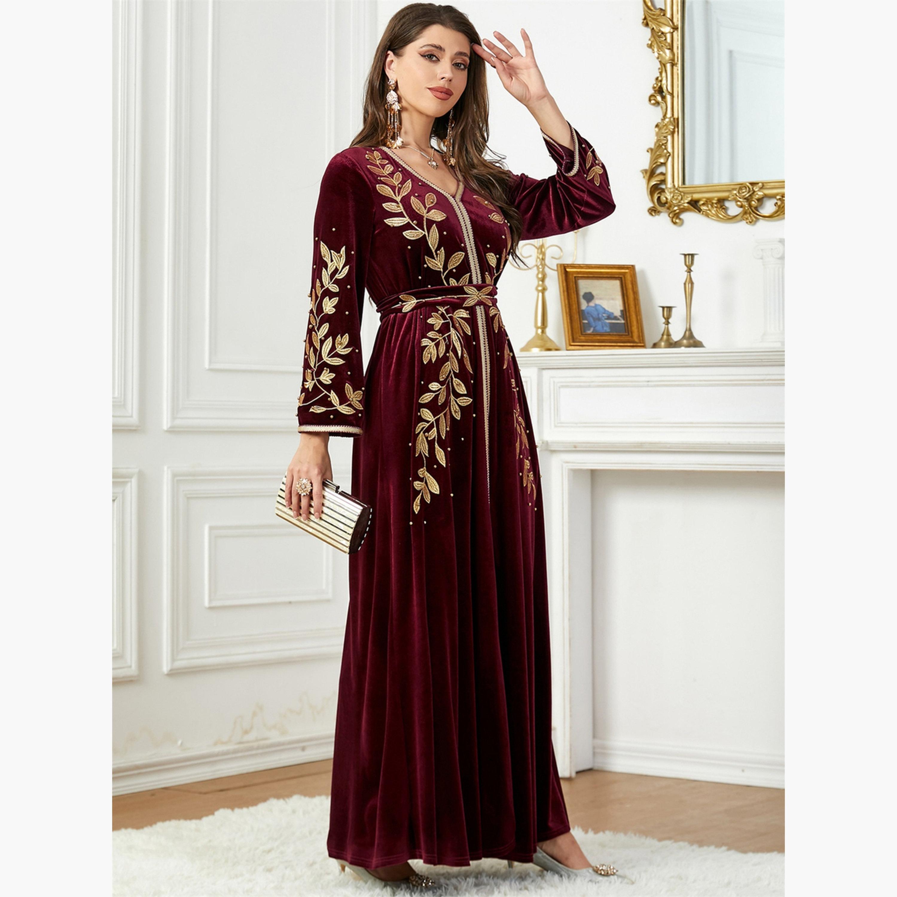 Take Two Women Fitted Waist Leaf Embellished Jalabiya-women-arabicclothing-jalabiyas-image-4