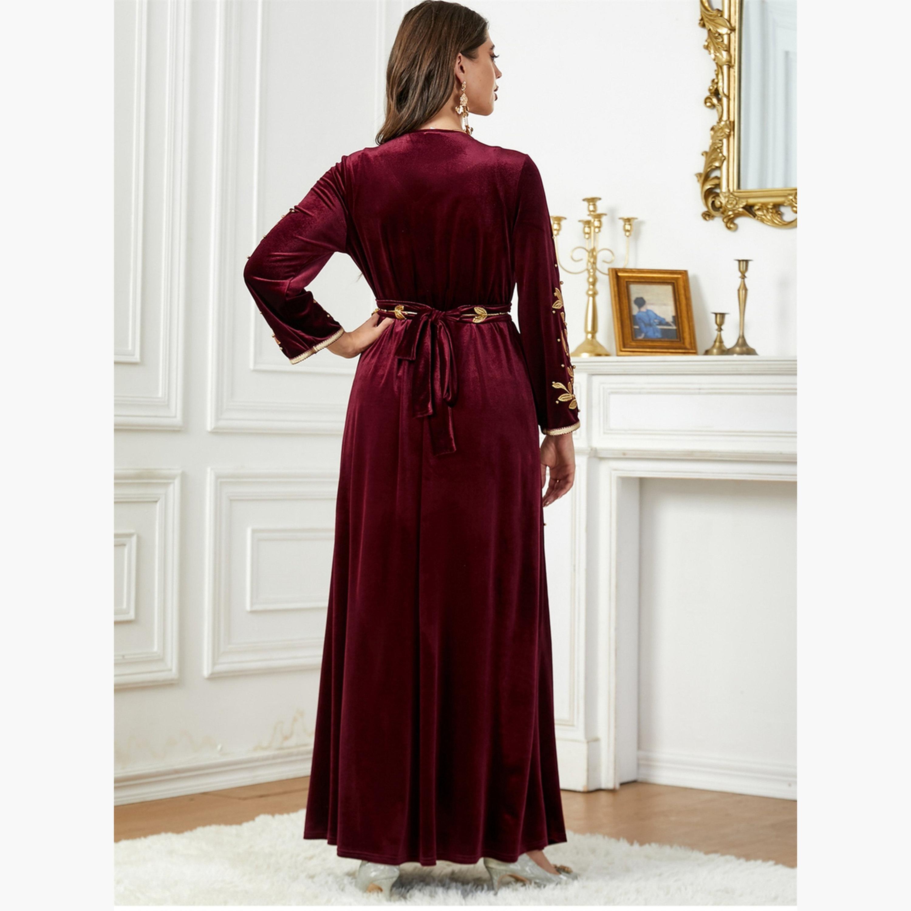 Take Two Women Fitted Waist Leaf Embellished Jalabiya-women-arabicclothing-jalabiyas-image-5