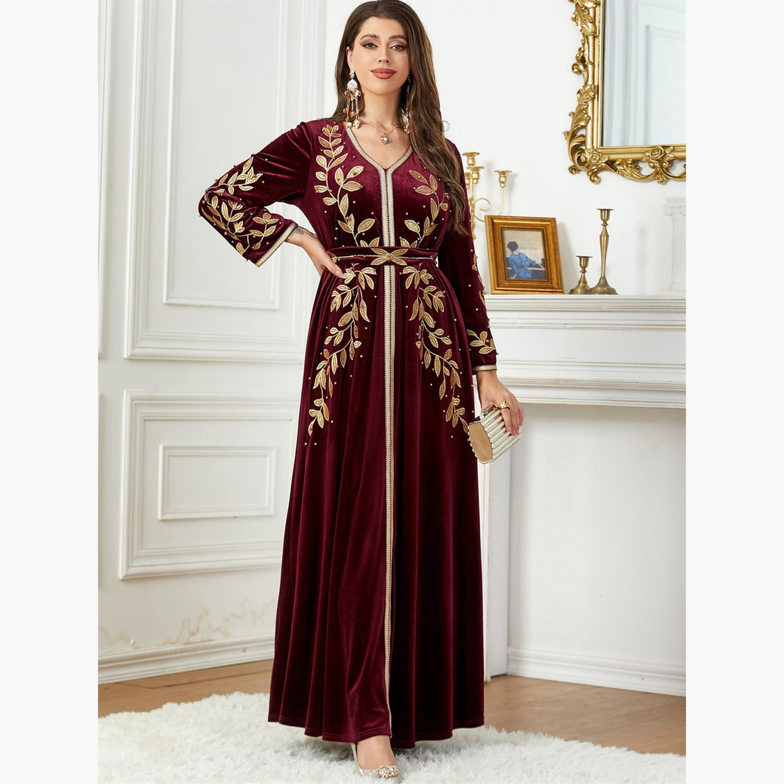Take Two Women Fitted Waist Leaf Embellished Jalabiya-women-arabicclothing-jalabiyas-image-6