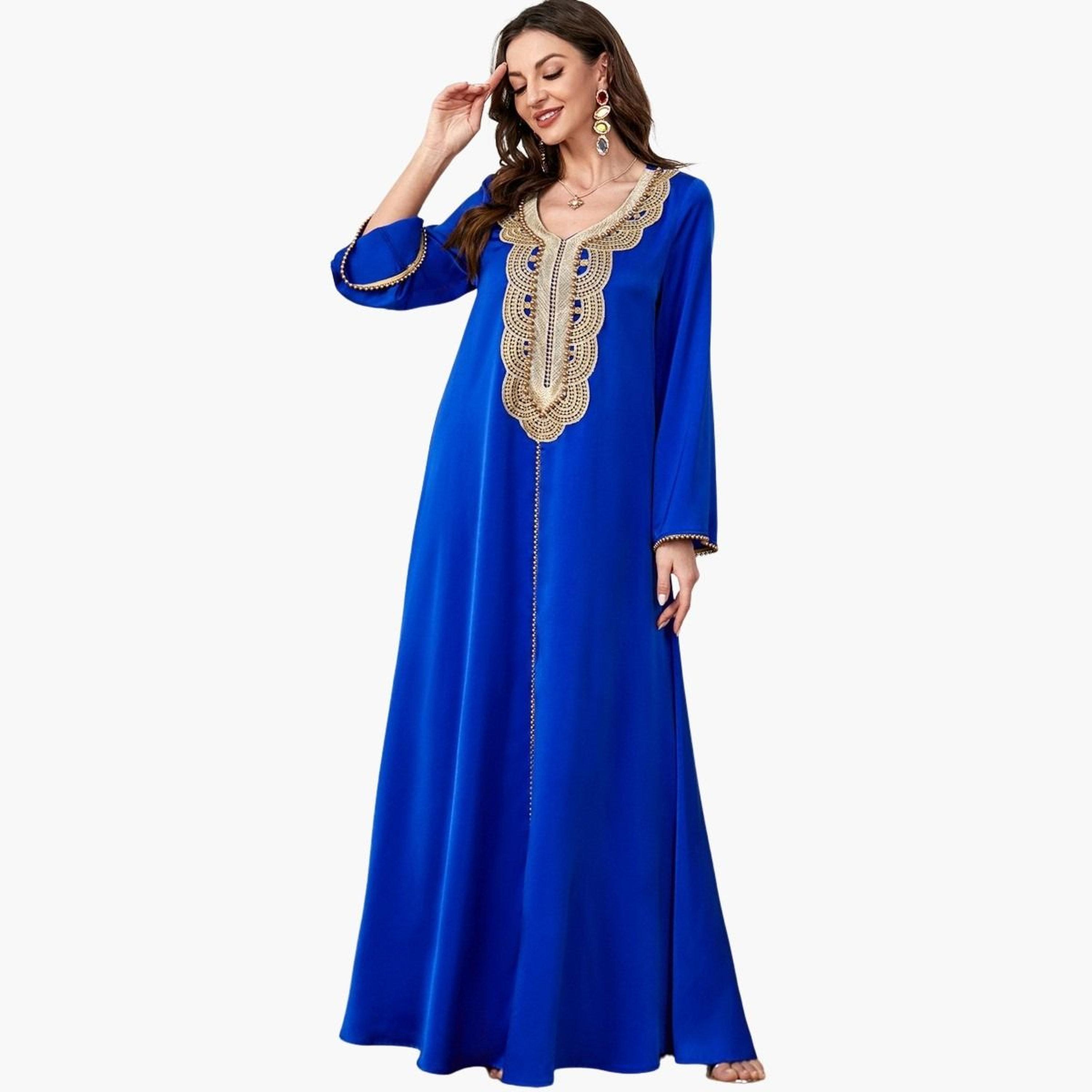 Take Two Women Royal Blue Embroidered Patch Jalabiya-women-arabicclothing-jalabiyas-image-1