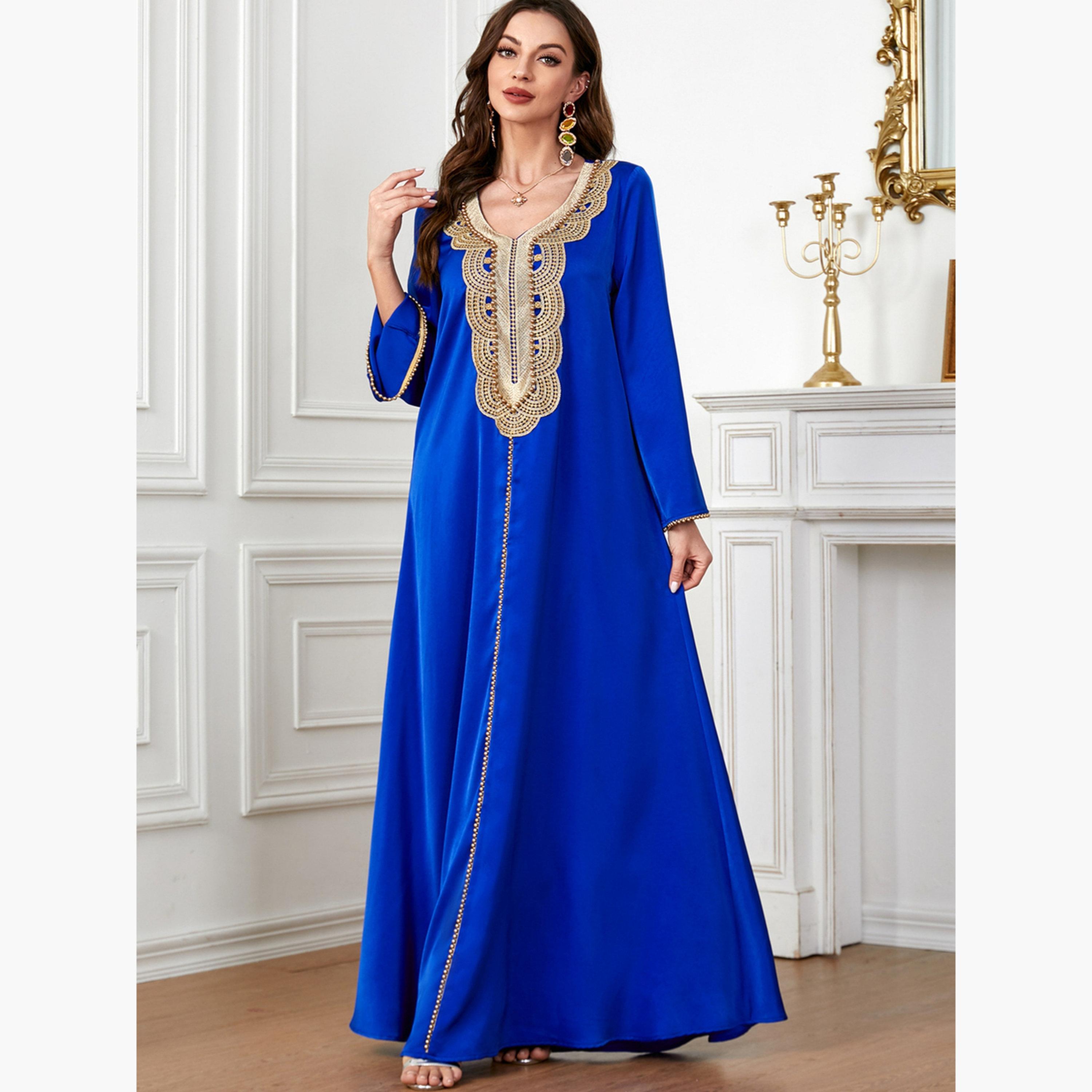 Take Two Women Royal Blue Embroidered Patch Jalabiya-women-arabicclothing-jalabiyas-image-2