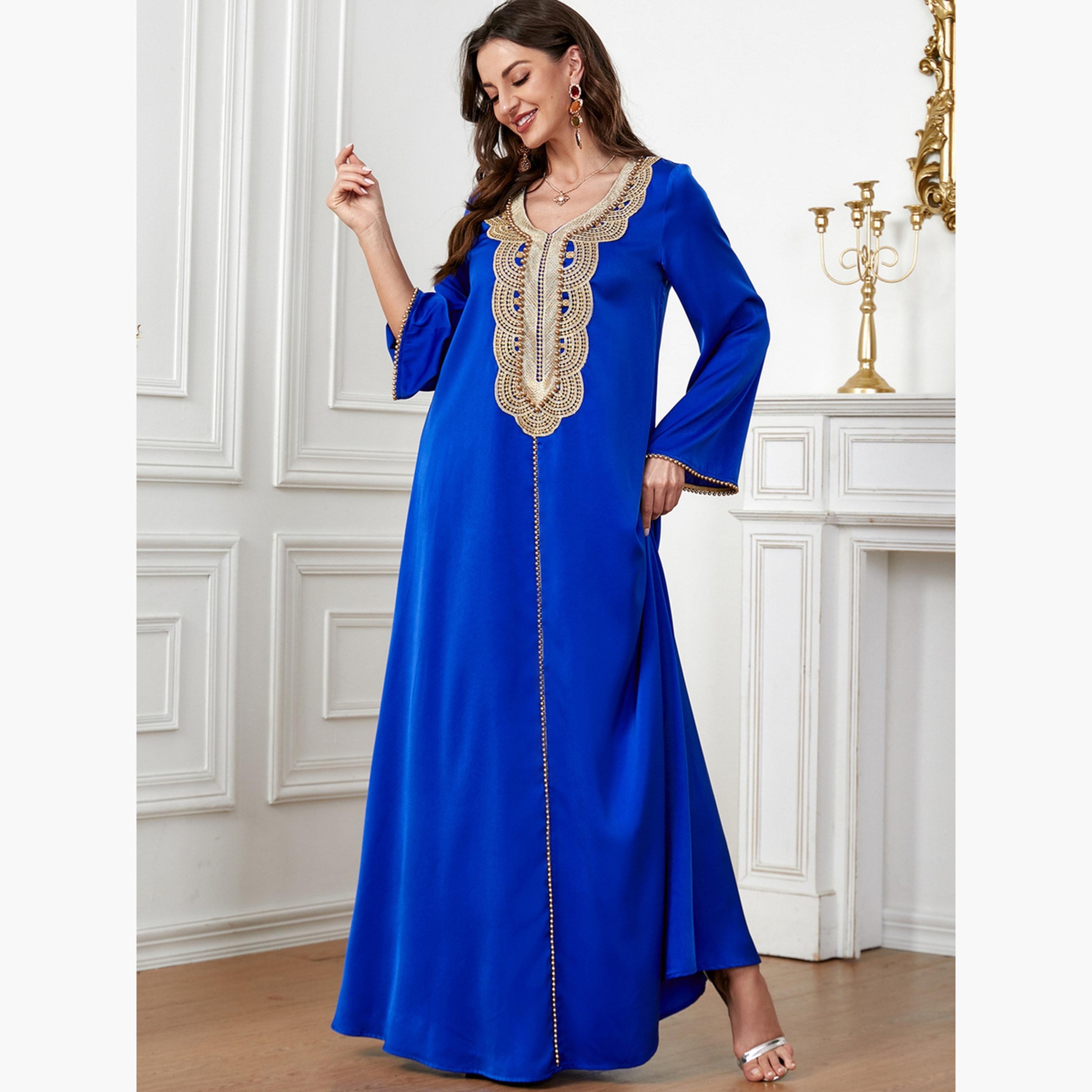 Take Two Women Royal Blue Embroidered Patch Jalabiya-women-arabicclothing-jalabiyas-image-3