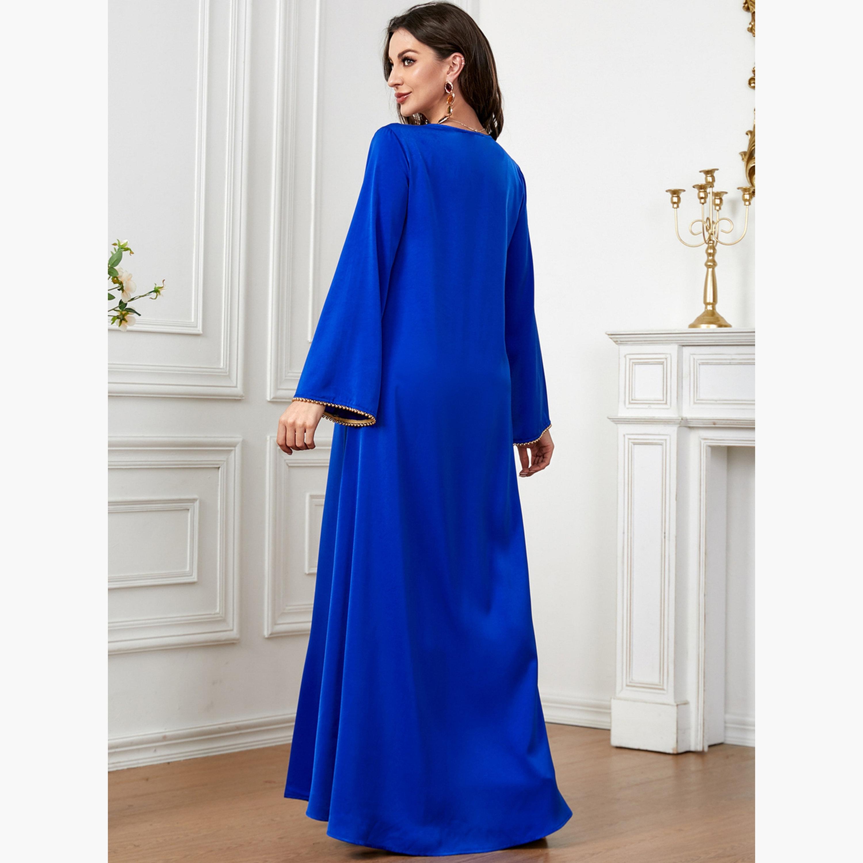 Take Two Women Royal Blue Embroidered Patch Jalabiya-women-arabicclothing-jalabiyas-image-6