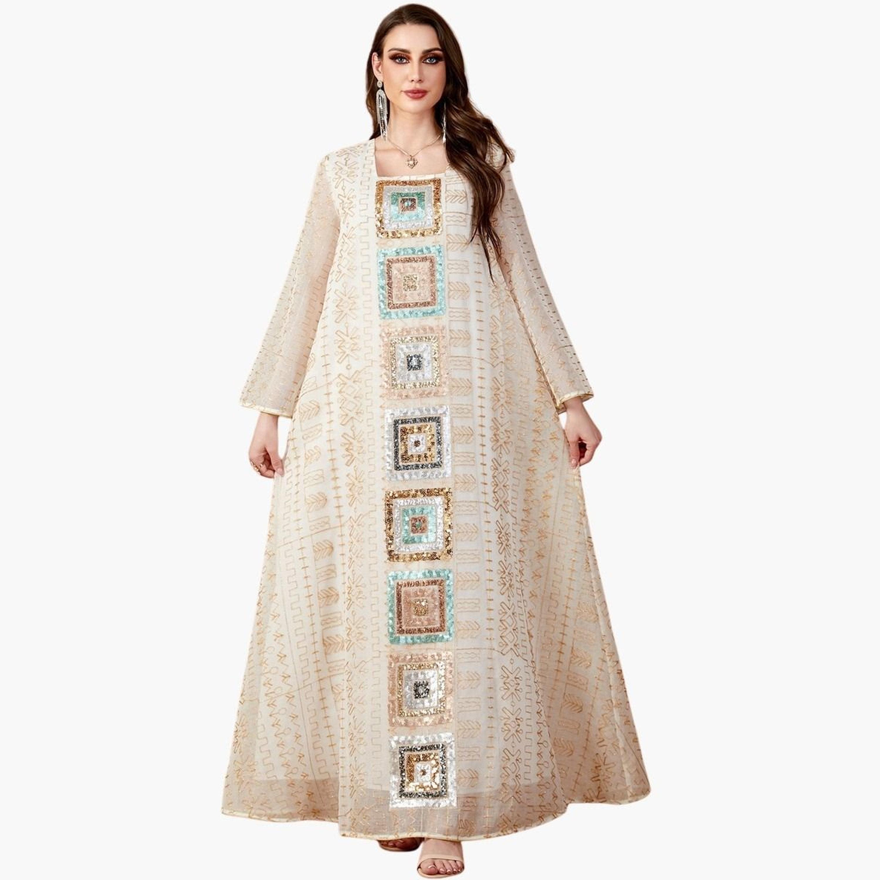 جلابية مزينة بقطع ترتر وبنقوش-women-arabicclothing-jalabiyas-image-1