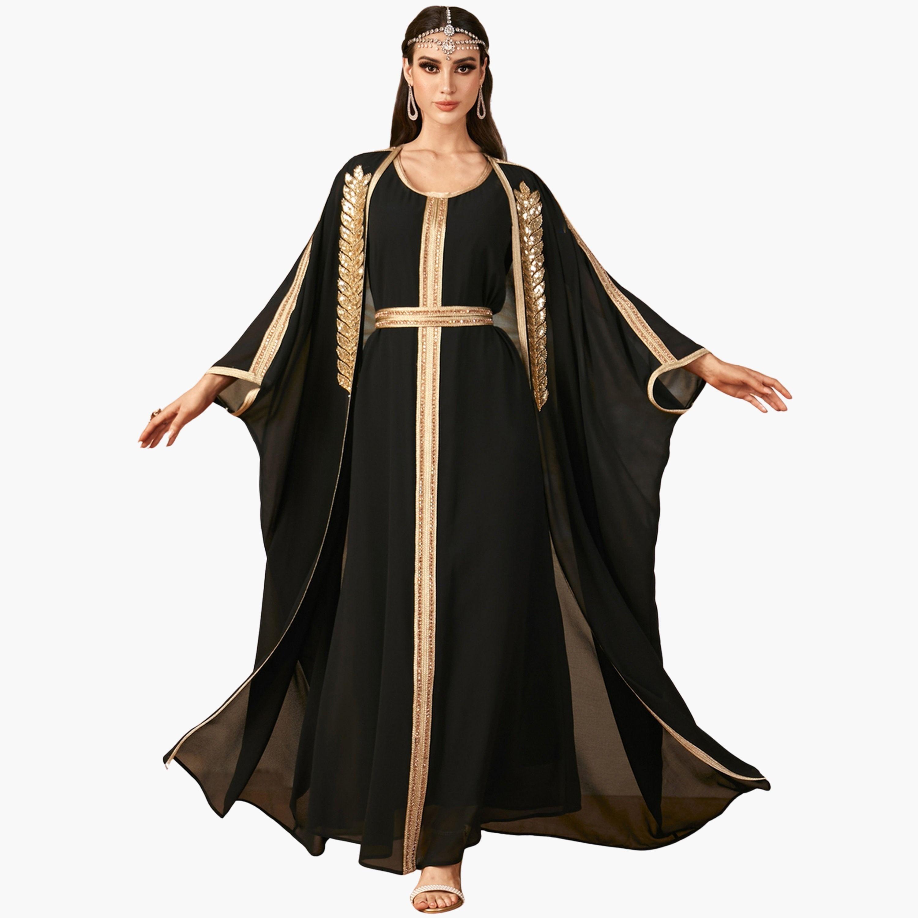 طقم محتشم من كيمونو مفتوح من الامام وفستان طويلة منمق بالترتر-women-arabicclothing-sets-image-1