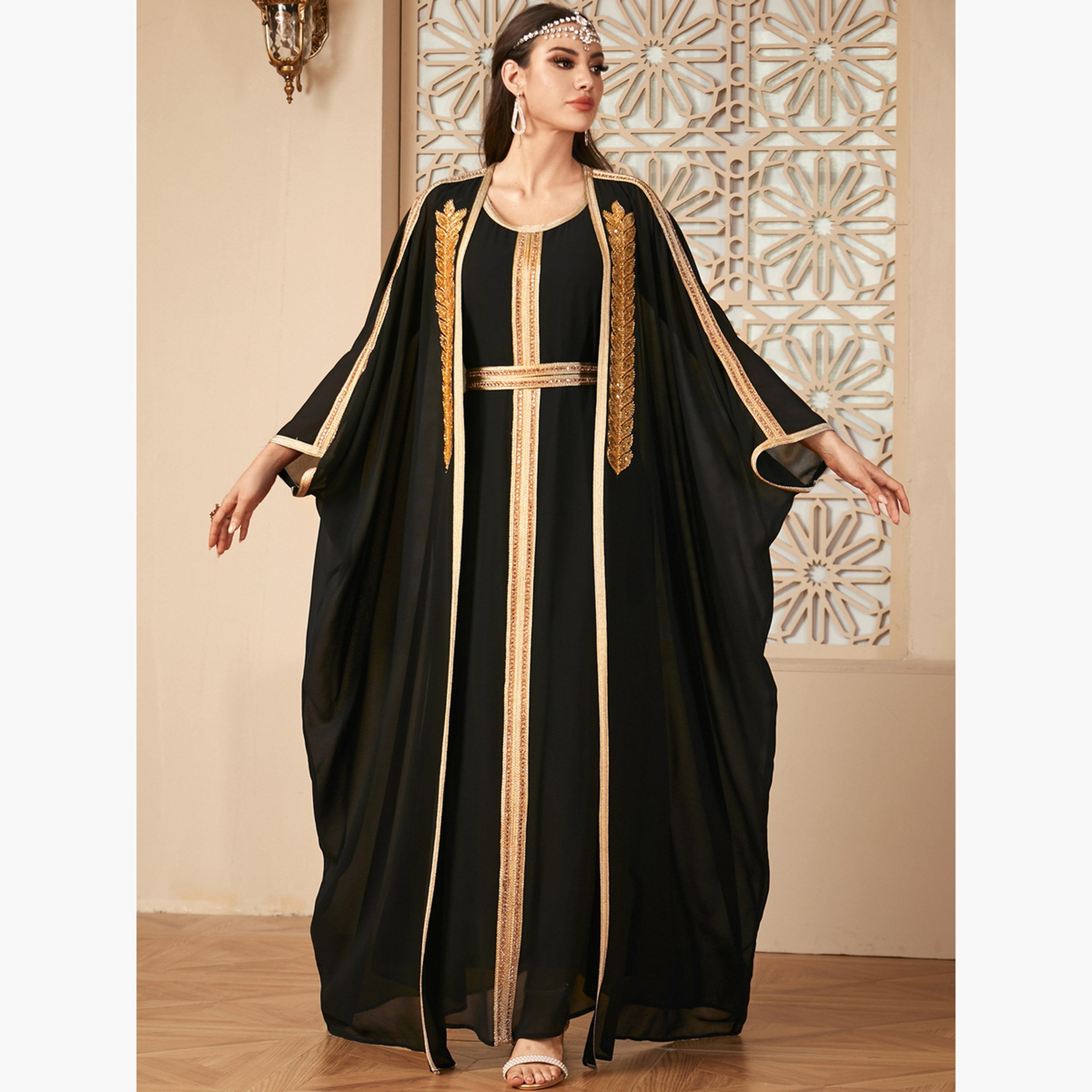 Take Two Sequined Maxi Dress and Front Open Abaya Modest Set-women-arabicclothing-sets-image-2