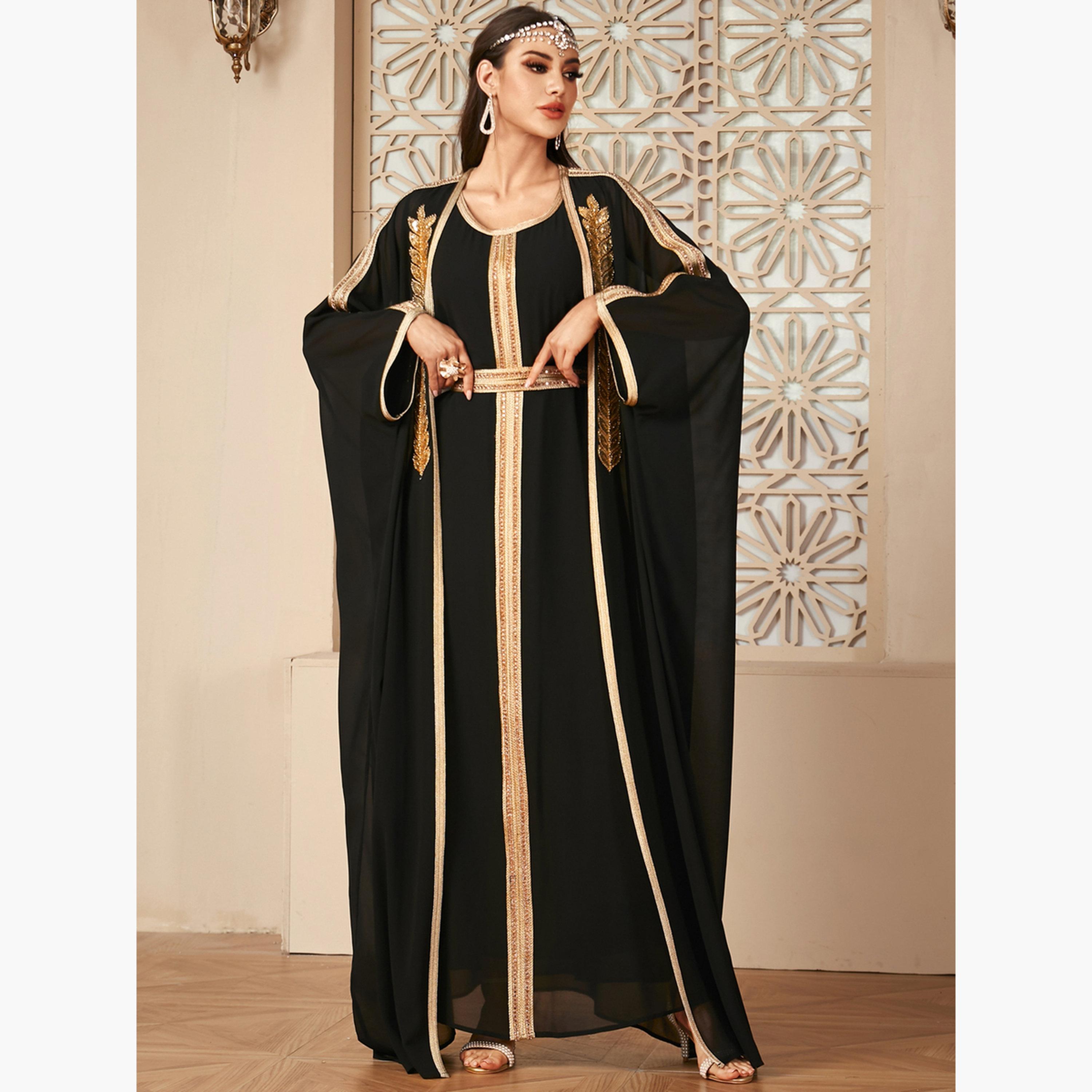 Take Two Sequined Maxi Dress and Front Open Abaya Modest Set-women-arabicclothing-sets-image-3