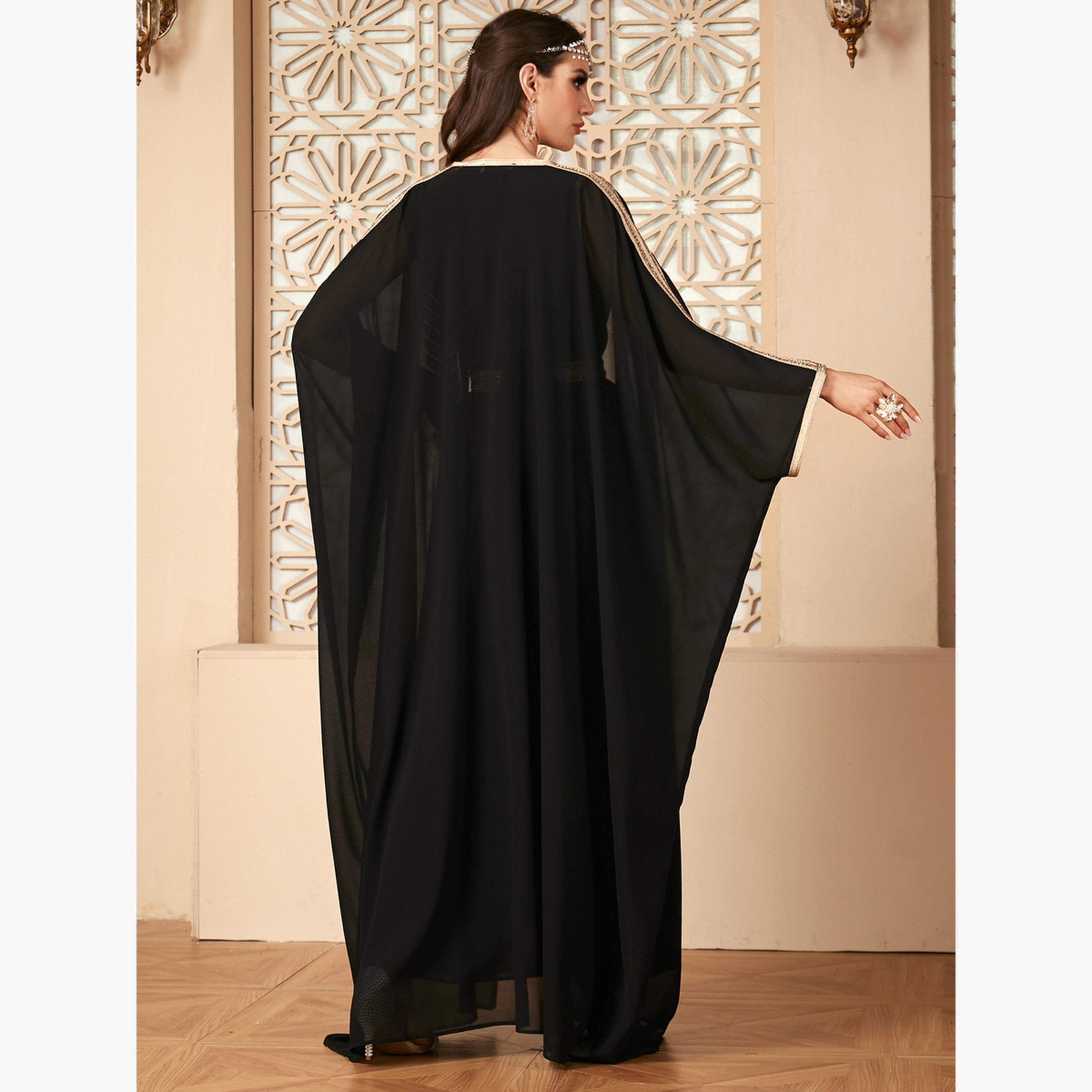 طقم محتشم من كيمونو مفتوح من الامام وفستان طويلة منمق بالترتر-women-arabicclothing-sets-image-4