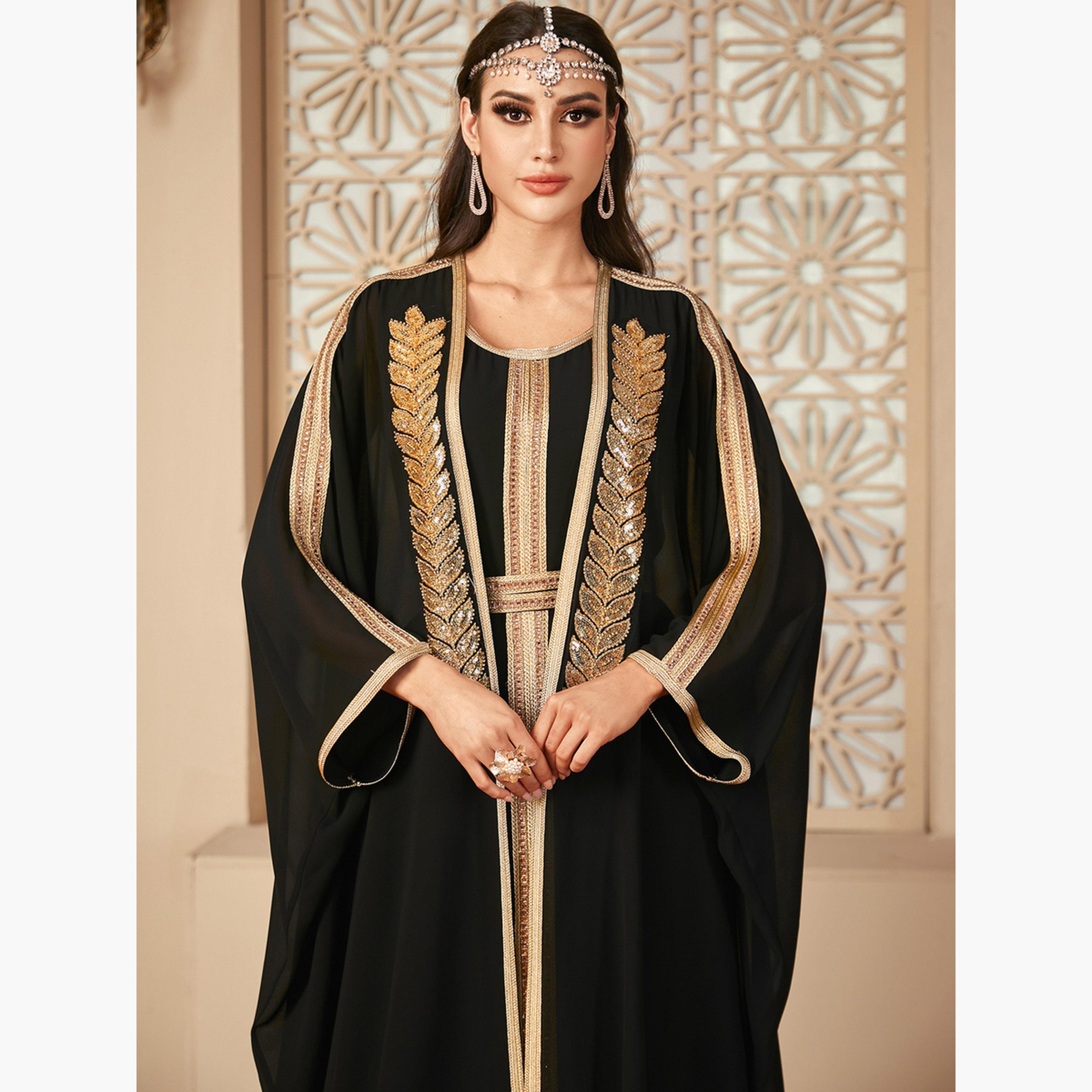 Take Two Sequined Maxi Dress and Front Open Abaya Modest Set-women-arabicclothing-sets-image-6