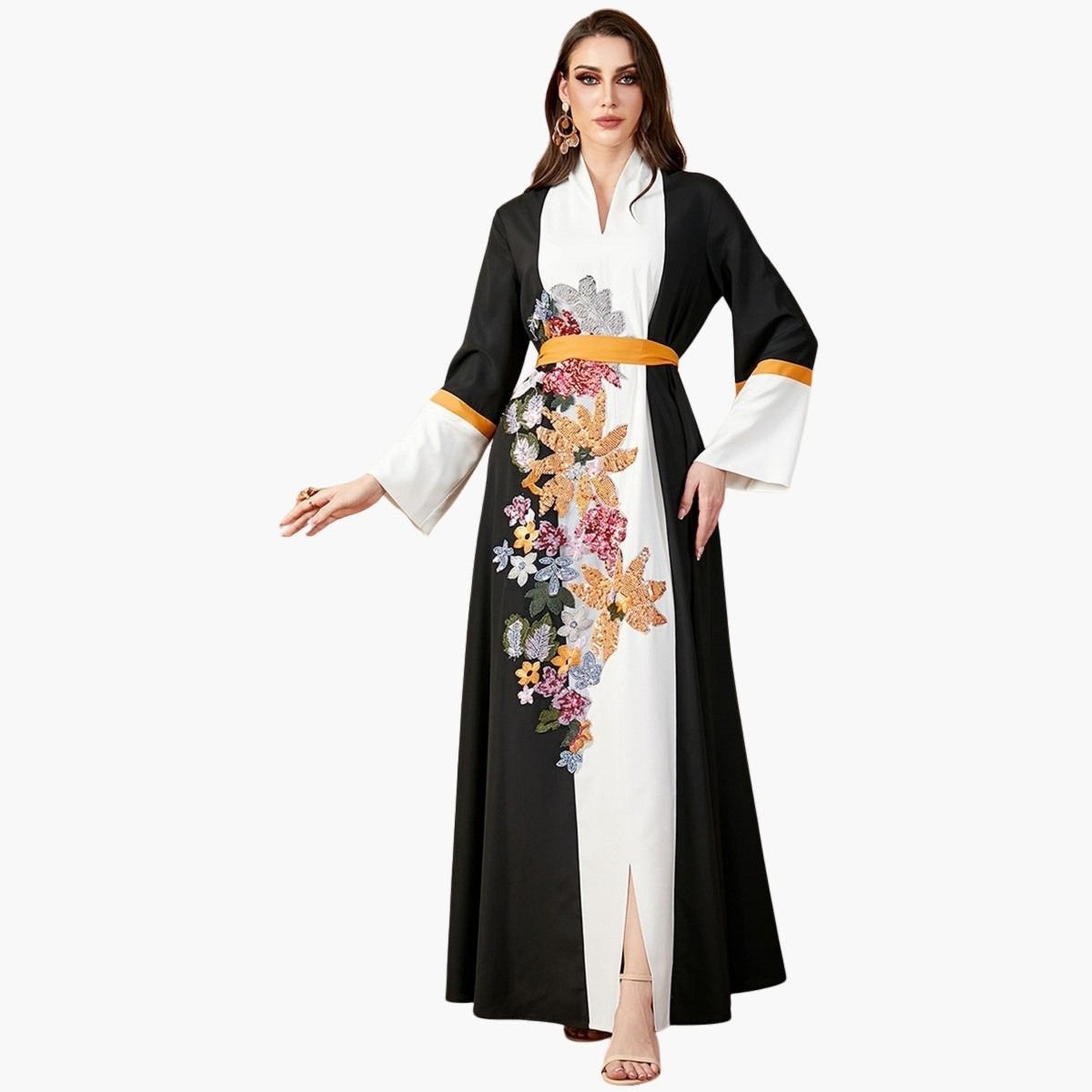 Take Two Women Floral Embroidered Belted Jalabiya-women-arabicclothing-jalabiyas-image-1