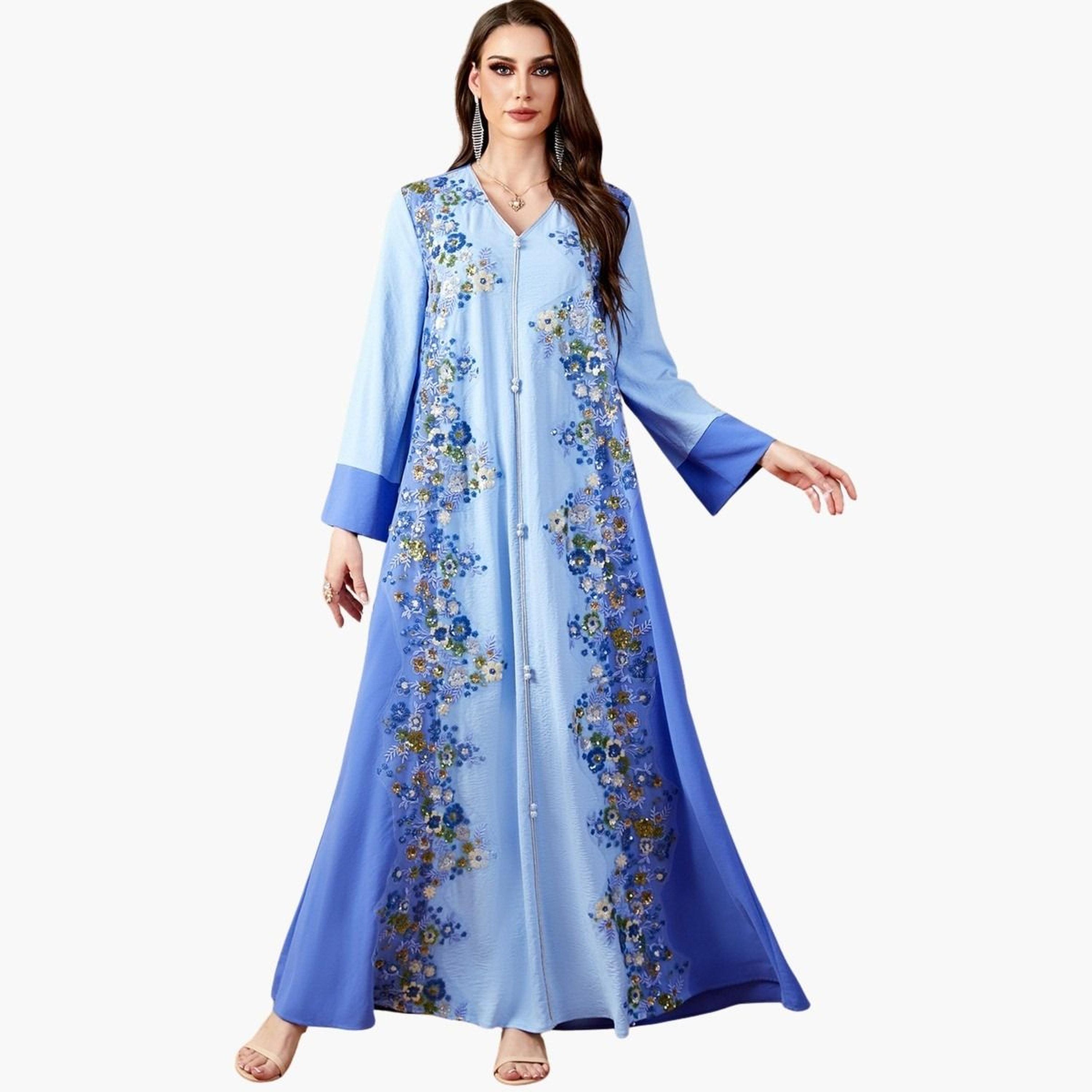 جلابية بتفاصيل زهور-women-arabicclothing-jalabiyas-image-1