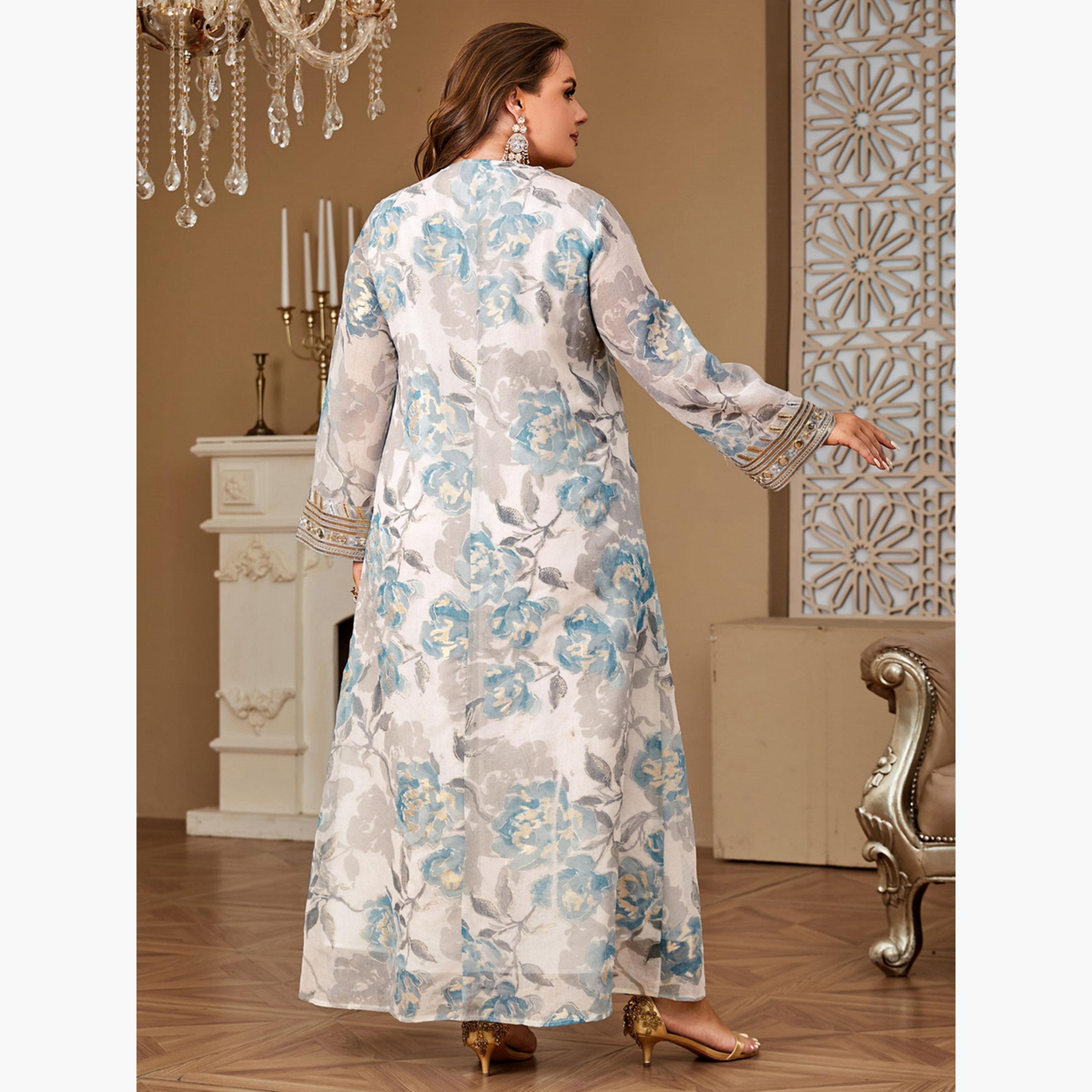 جلابية مقاس كبير مطبوعة بزهور و ترتر-women-arabicclothing-jalabiyas-image-3