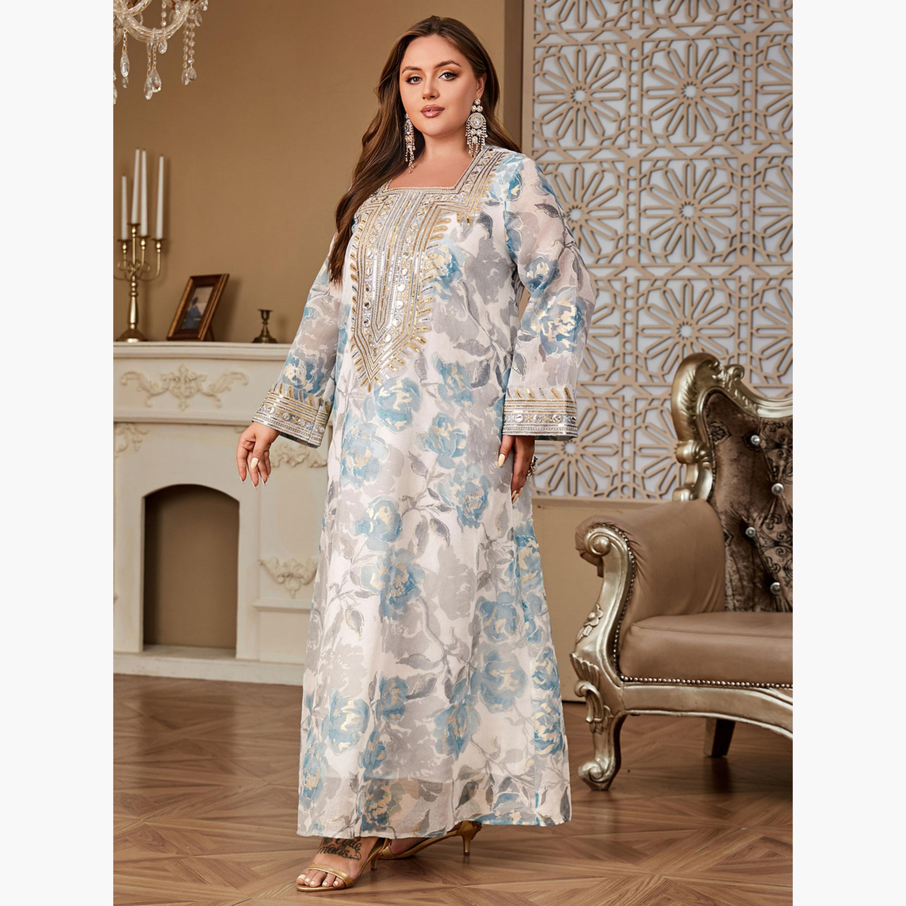 Take Two Plus Size Floral Printed Sequined Jalabiya-women-arabicclothing-jalabiyas-image-5