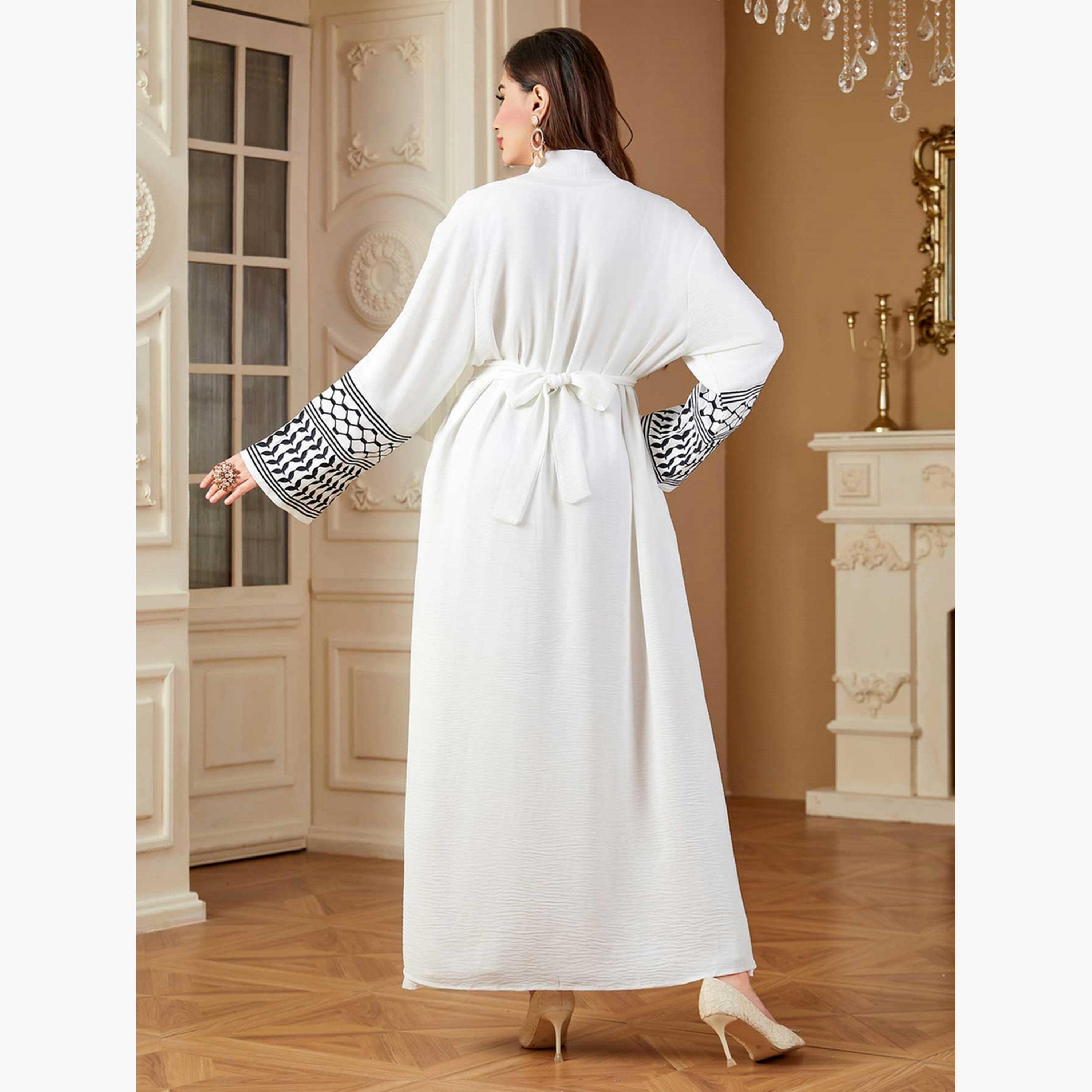 Take Two Women Geometric Belted Long Sleeve Abaya-women-arabicclothing-abayas-image-3