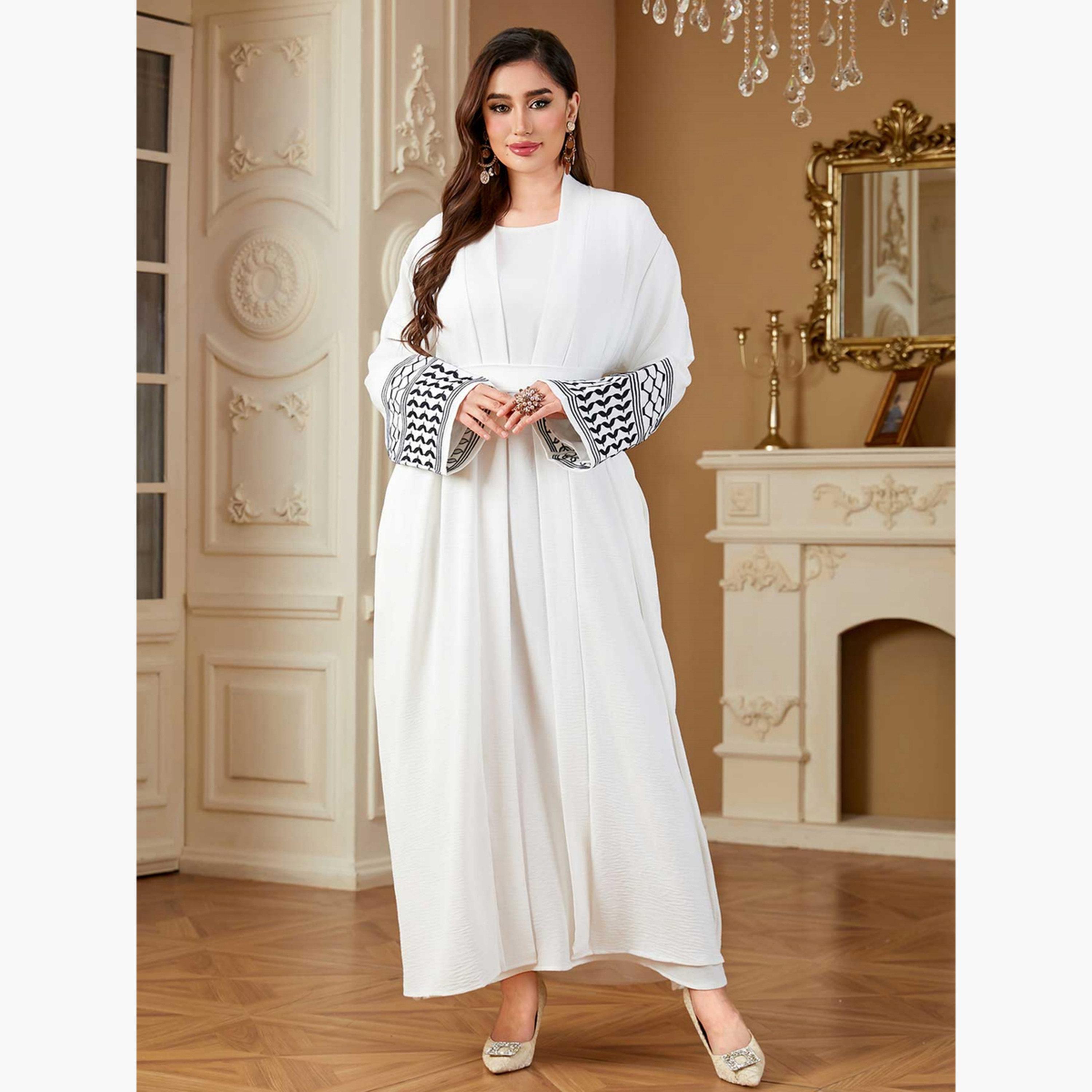 Take Two Women Geometric Belted Long Sleeve Abaya-women-arabicclothing-abayas-image-4