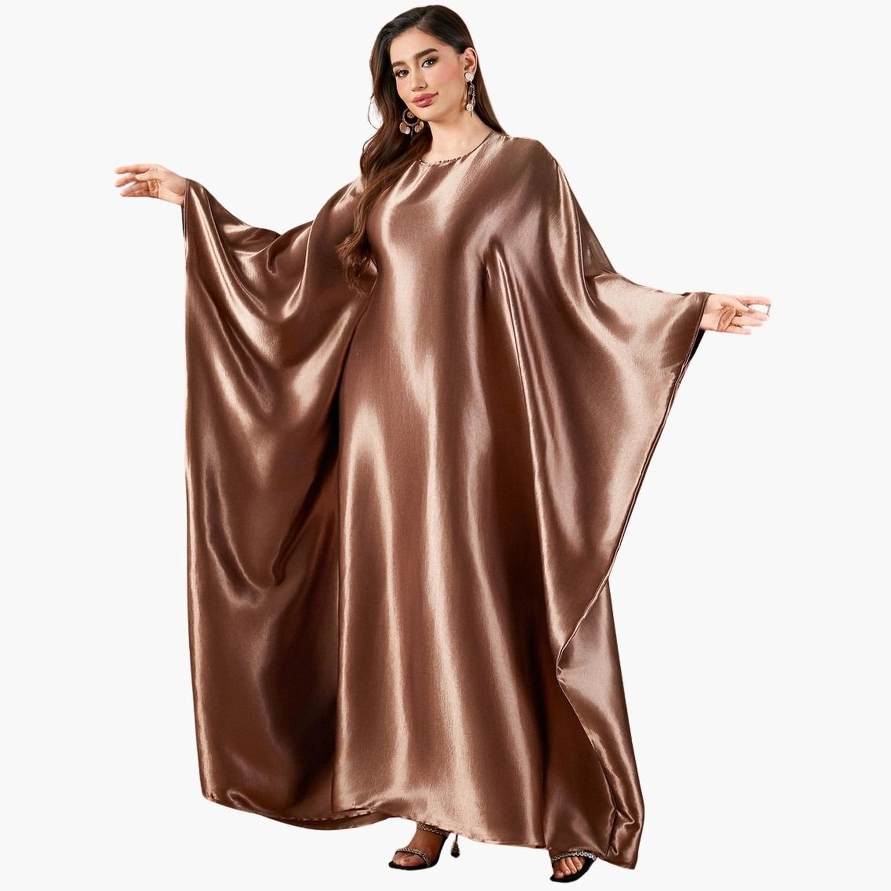 جلابية نسائية ستان سادة بأكمام كيمونو-women-arabicclothing-jalabiyas-image-1