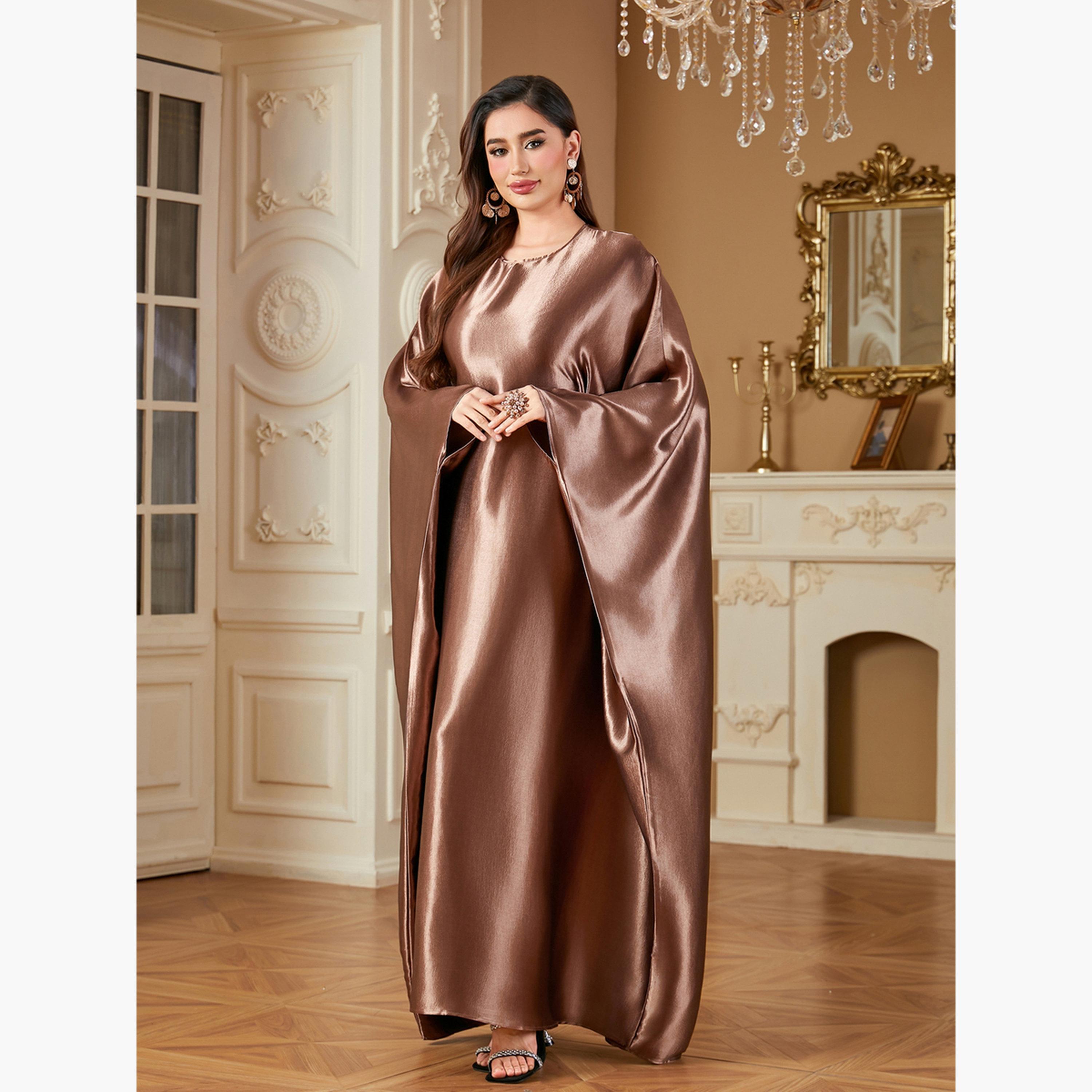 جلابية نسائية ستان سادة بأكمام كيمونو-women-arabicclothing-jalabiyas-image-2