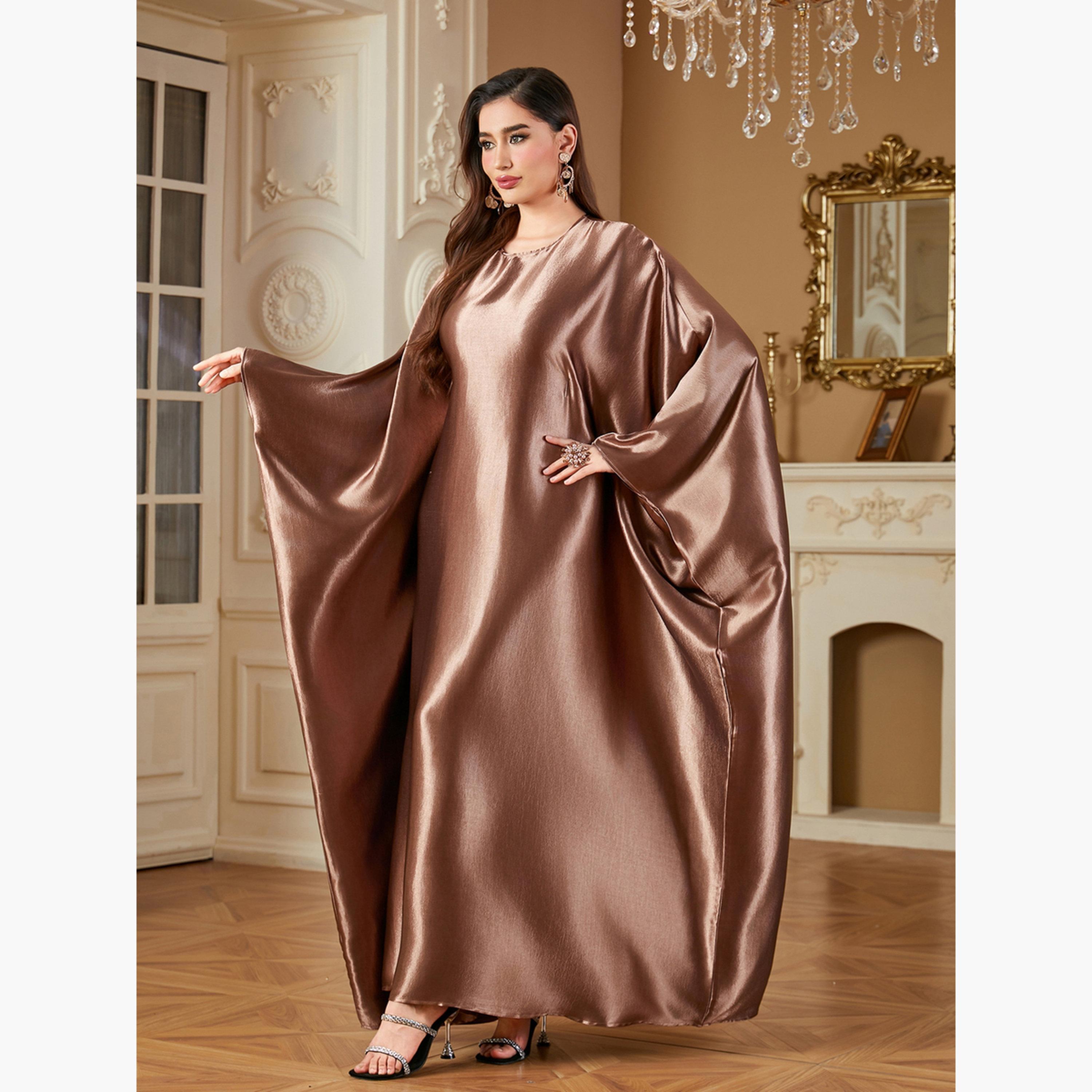 Take Two Women Solid Satin Fitted Kimono Sleeve Jalabiya-women-arabicclothing-jalabiyas-image-3