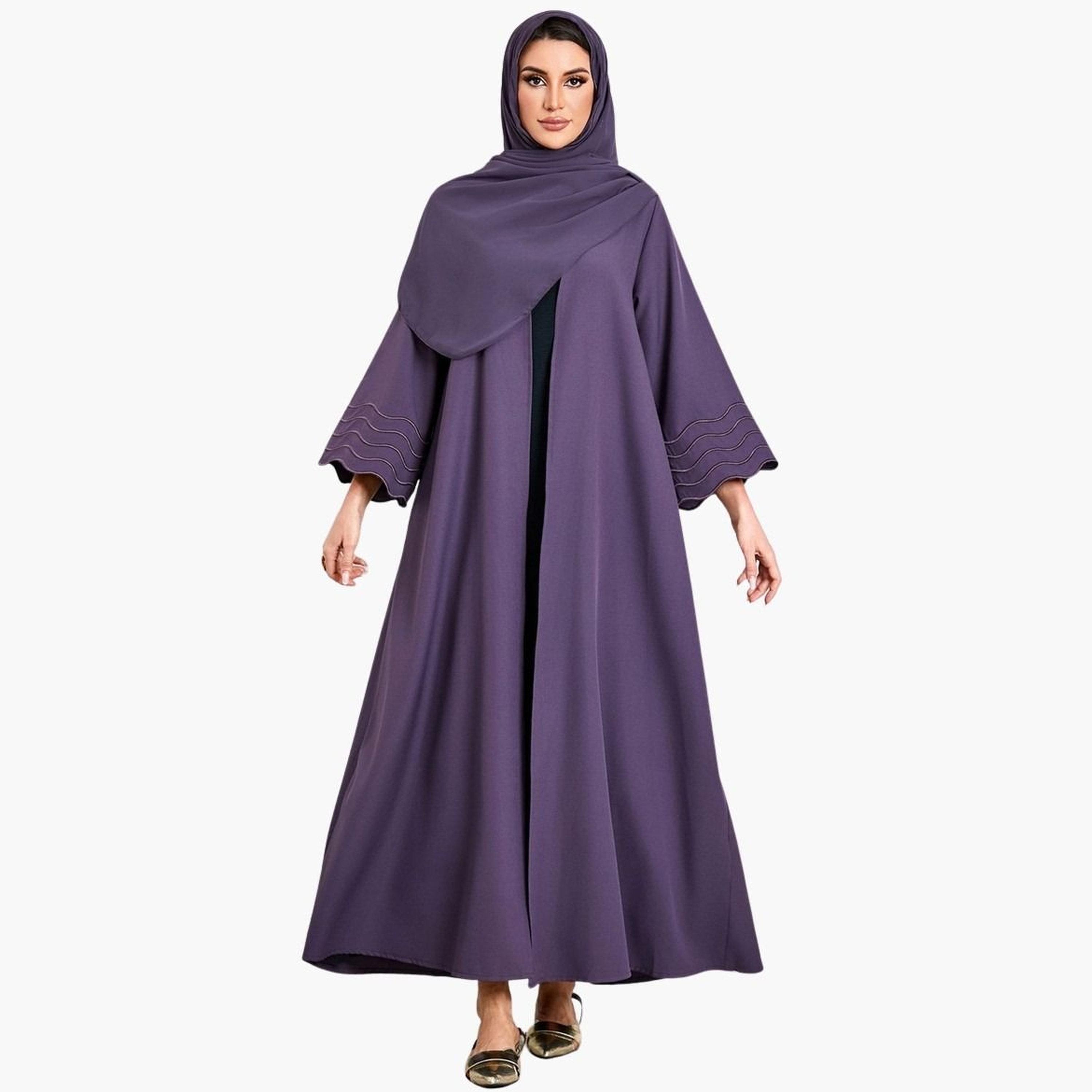 عباية بفتحة أمامية مع غطاء للرأس-women-arabicclothing-abayas-image-1