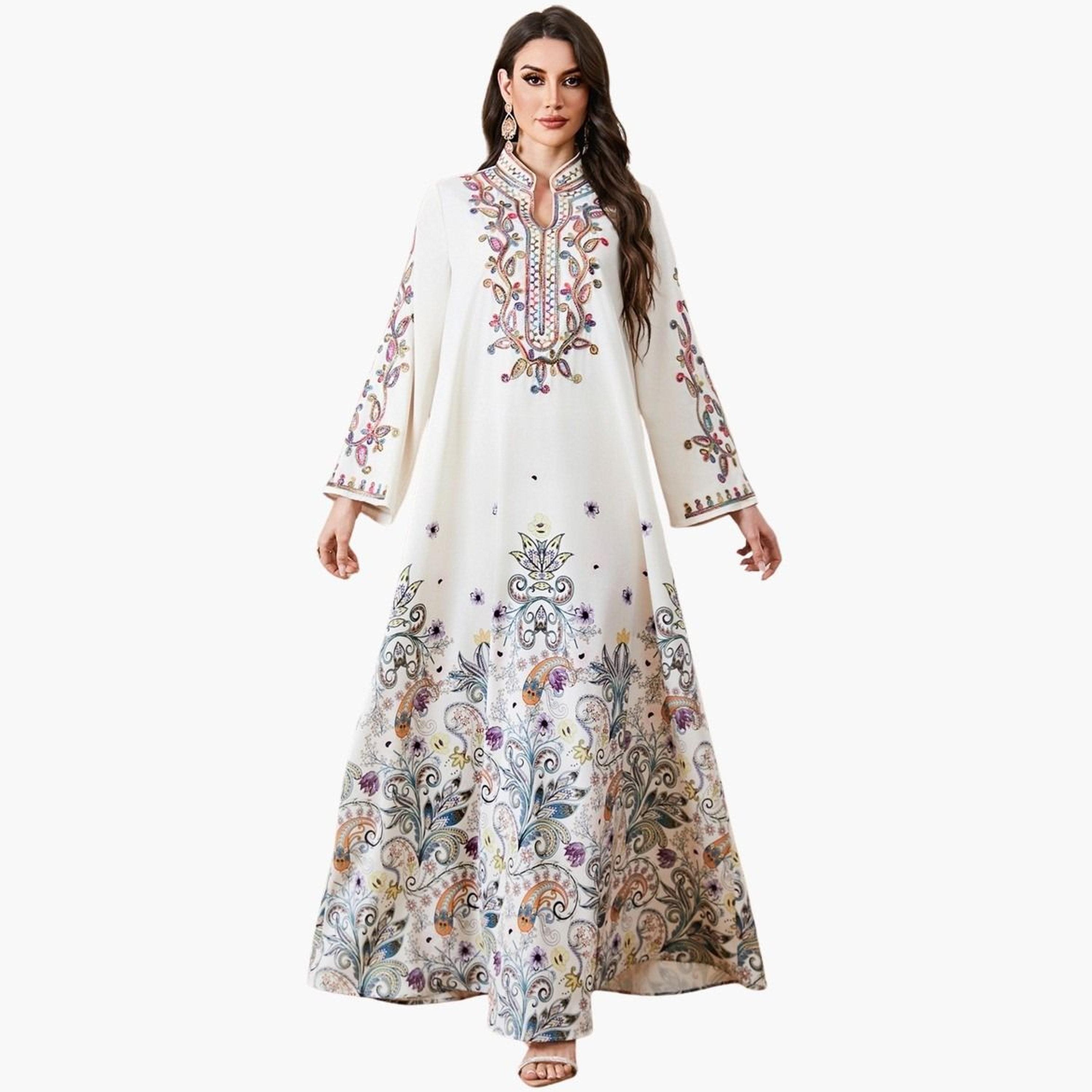 جلابية مطبعة بالزهور ومزينة-women-arabicclothing-jalabiyas-image-1