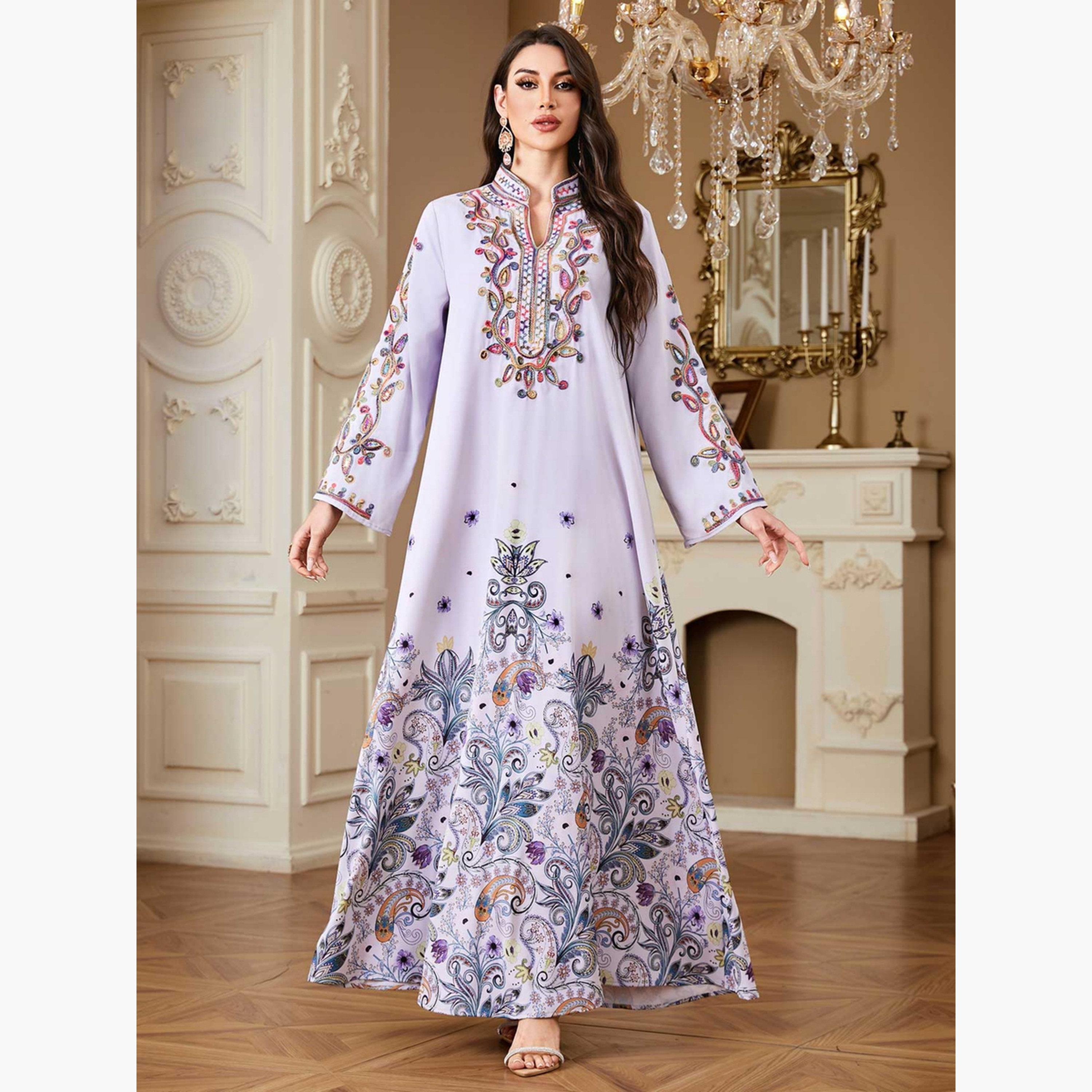 جلابية مطبعة بالزهور ومزينة-women-arabicclothing-jalabiyas-image-2
