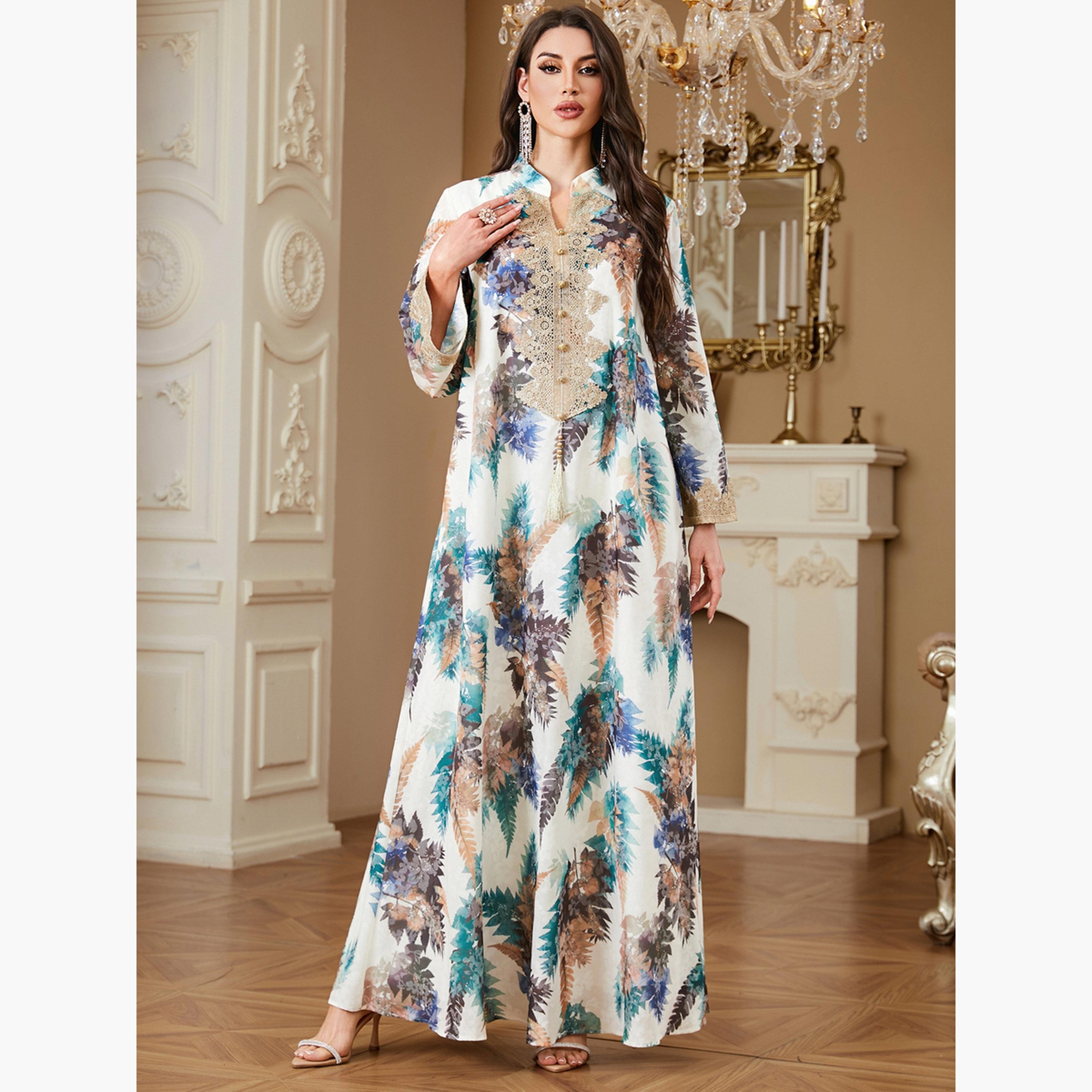جلابية مطبعة بالزهور ومزينة-women-arabicclothing-jalabiyas-image-3