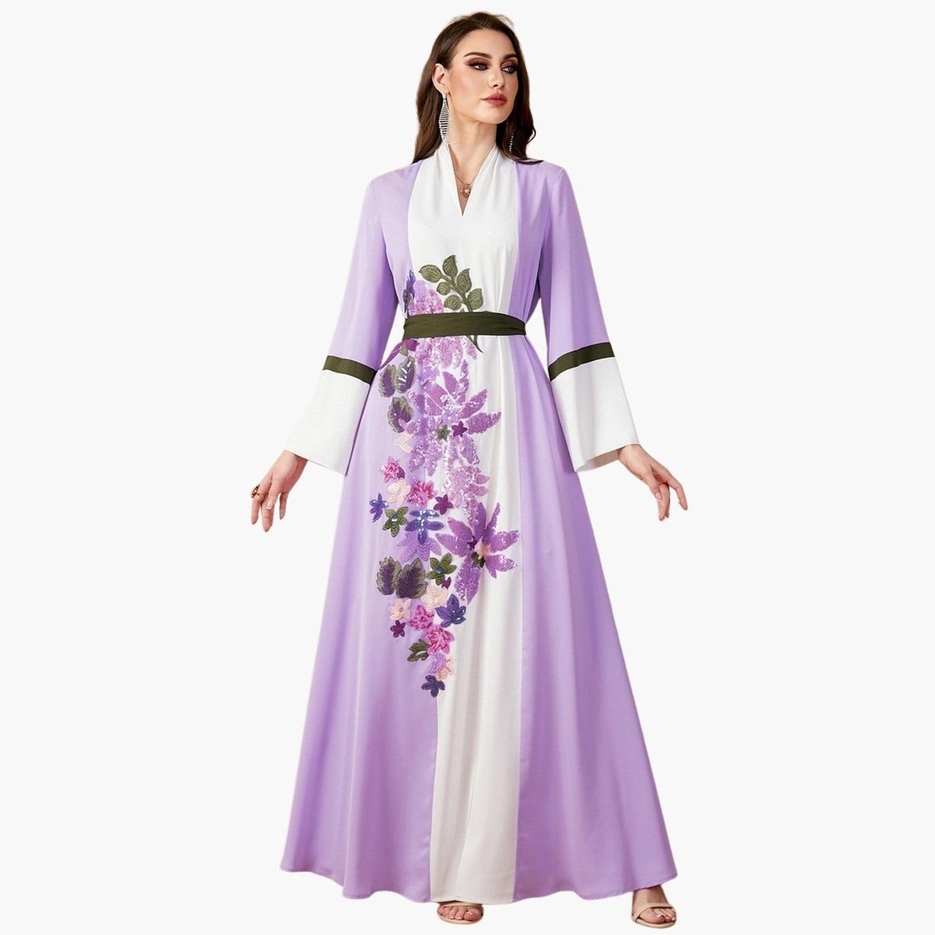 جلابية بحزام وتفاصيل رقعة ترتر-women-arabicclothing-jalabiyas-image-1