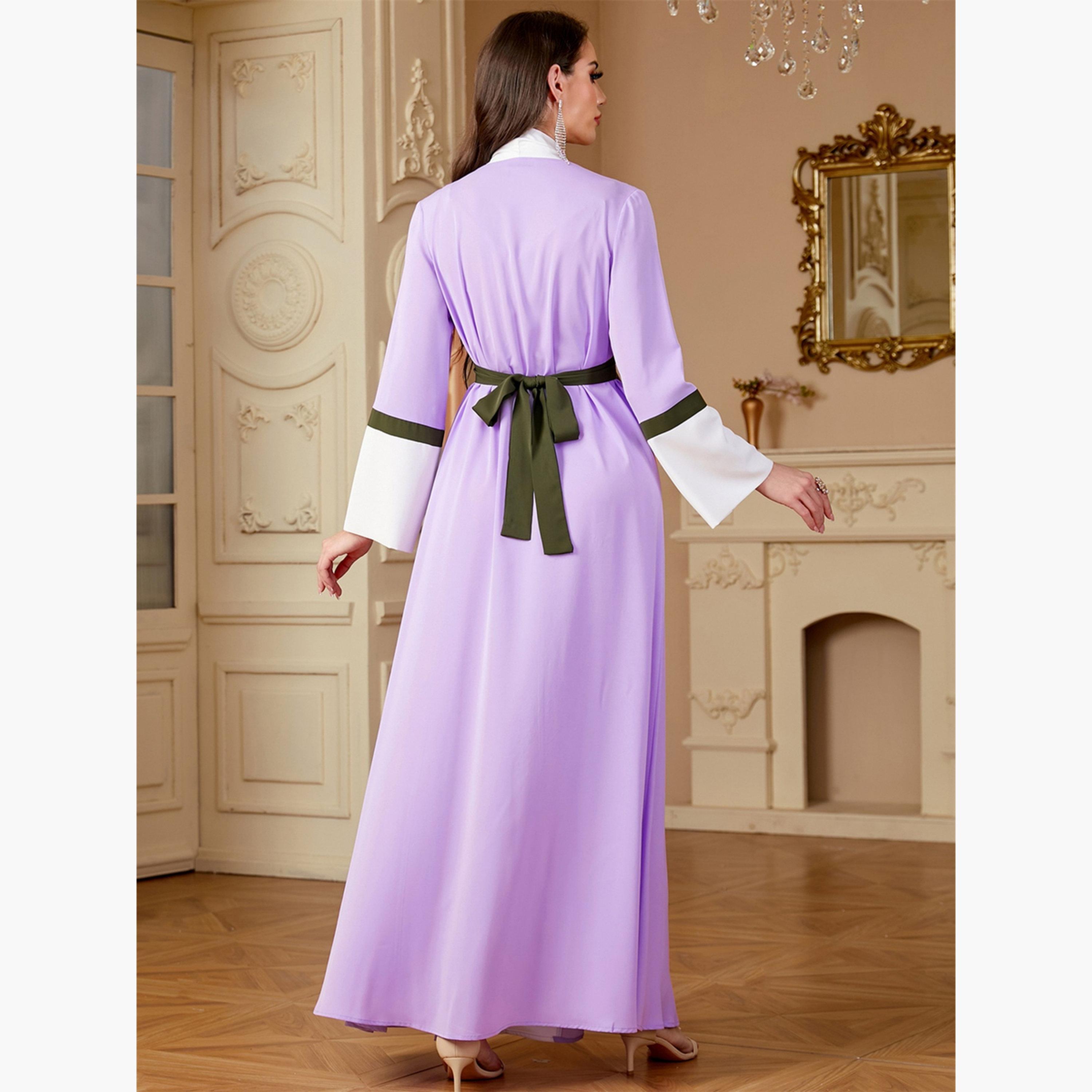 Take Two Women Lilac Sequin Patch Detail Belted Jalabiya-women-arabicclothing-jalabiyas-image-4