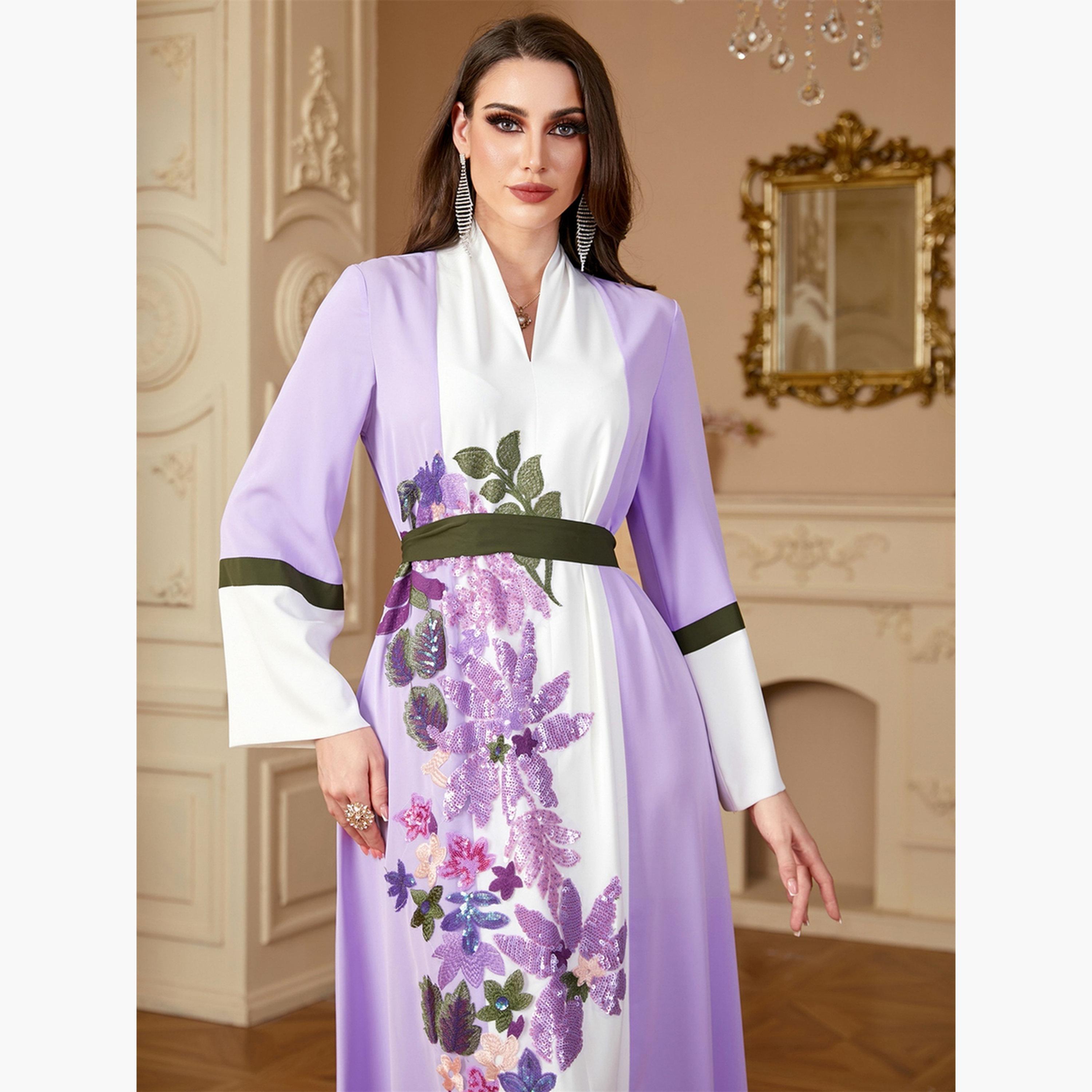 جلابية بحزام وتفاصيل رقعة ترتر-women-arabicclothing-jalabiyas-image-5