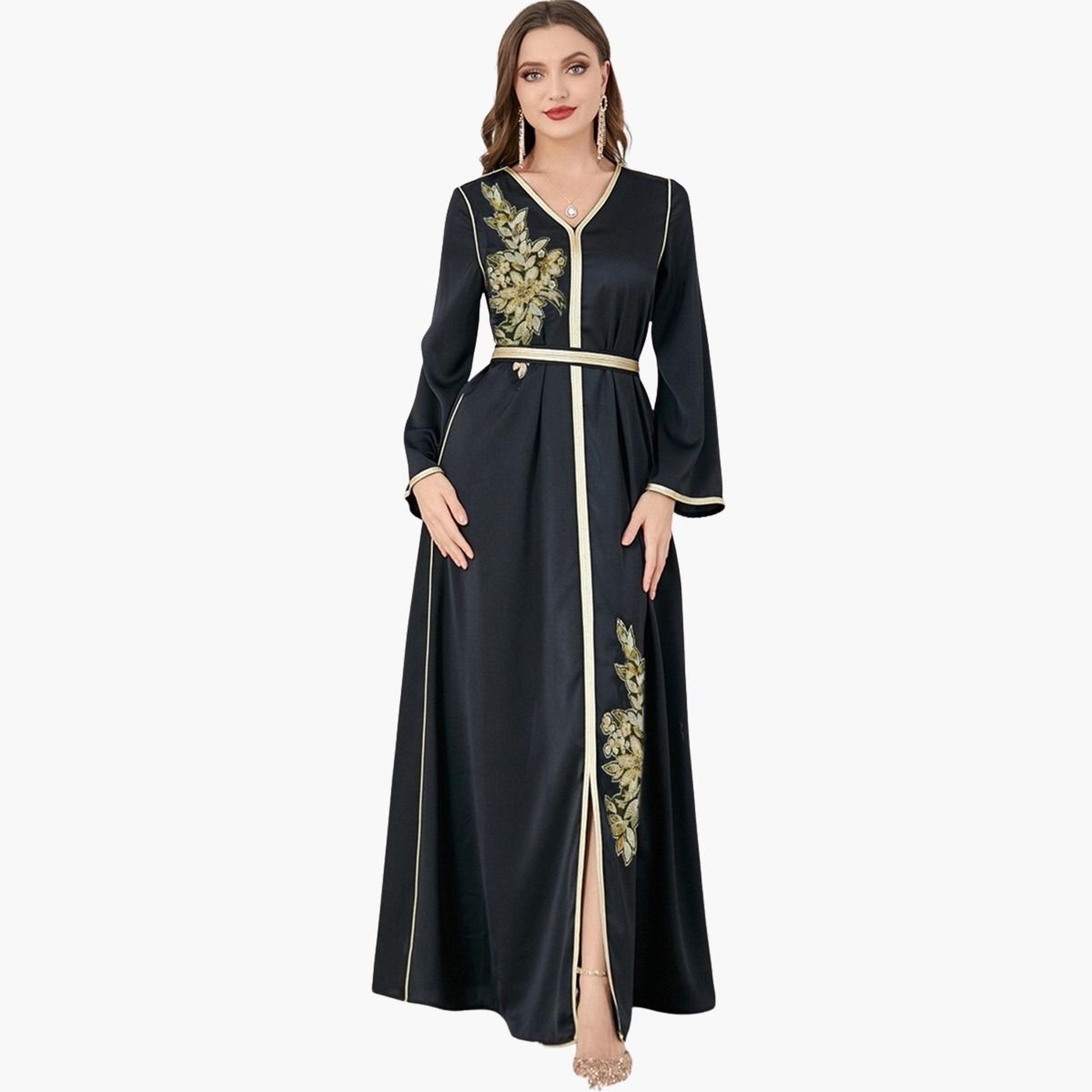 جلابية بحزام وتفاصيل رقعة غرافيك-women-arabicclothing-jalabiyas-image-1