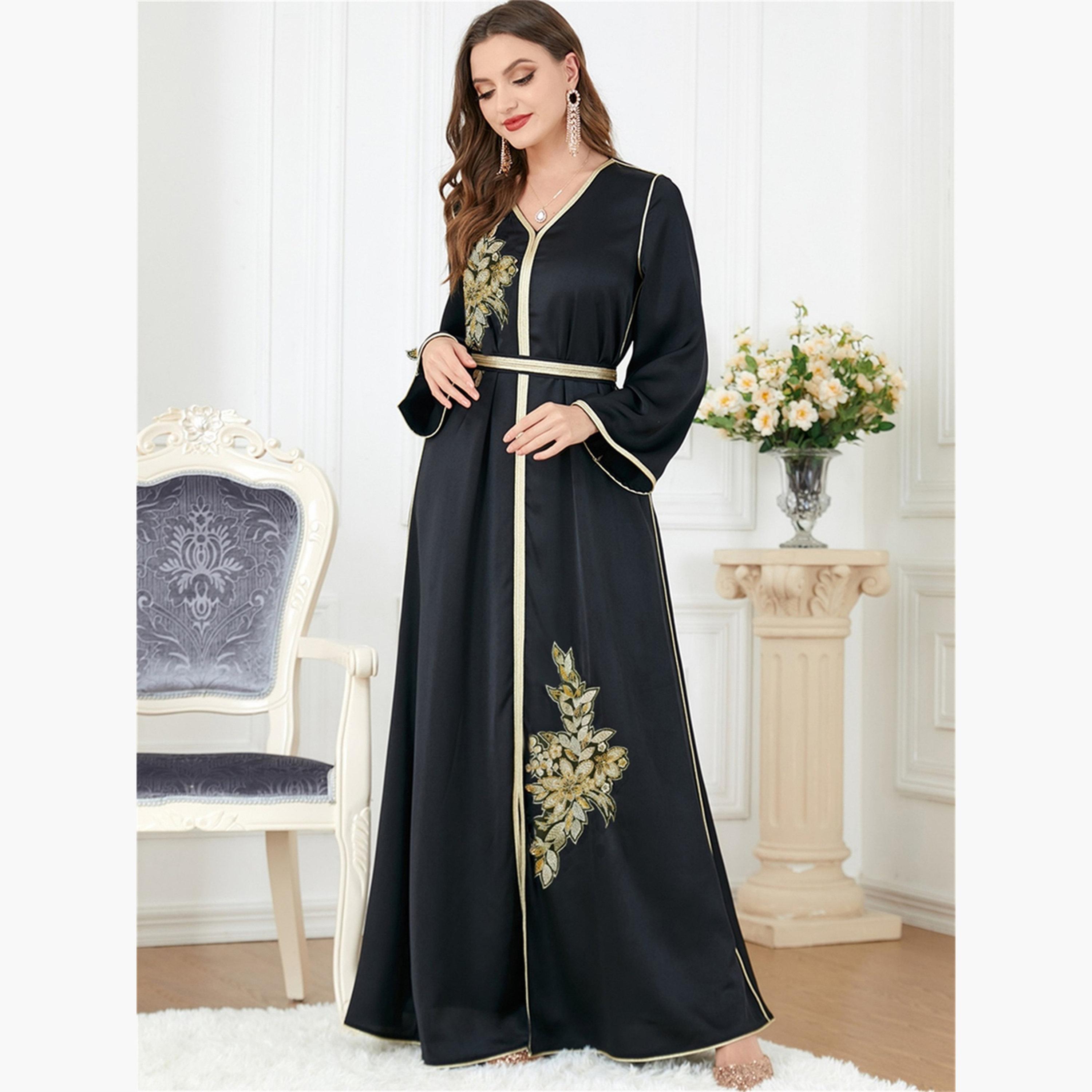 Take Two Women Black Graphic Patch Detail Belted Jalabiya-women-arabicclothing-jalabiyas-image-3