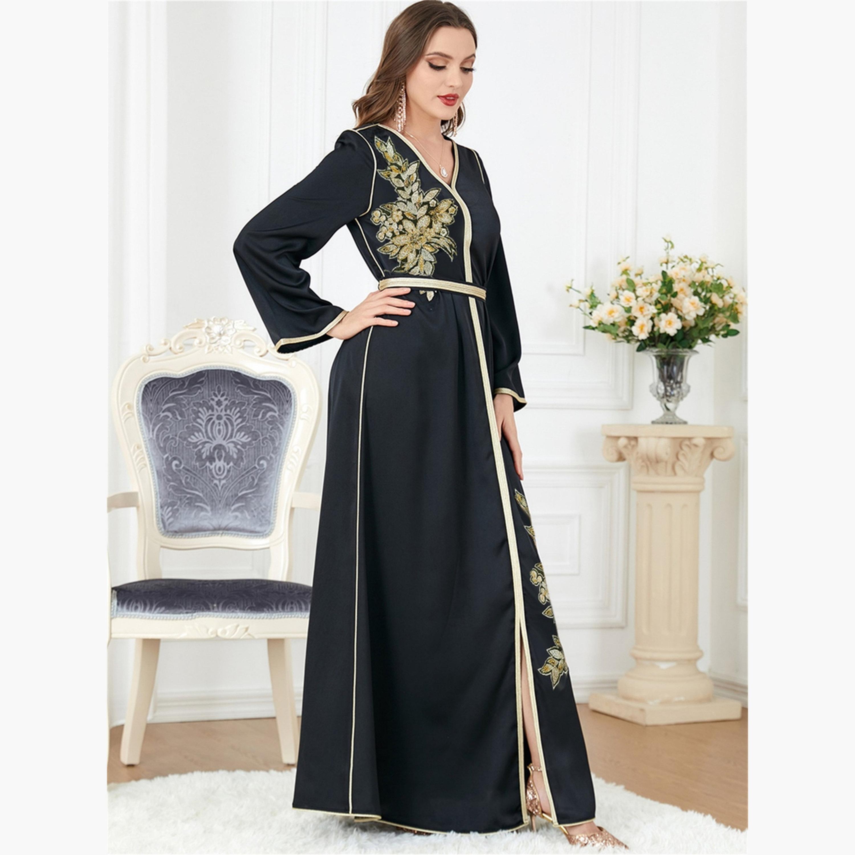 Take Two Women Black Graphic Patch Detail Belted Jalabiya-women-arabicclothing-jalabiyas-image-5