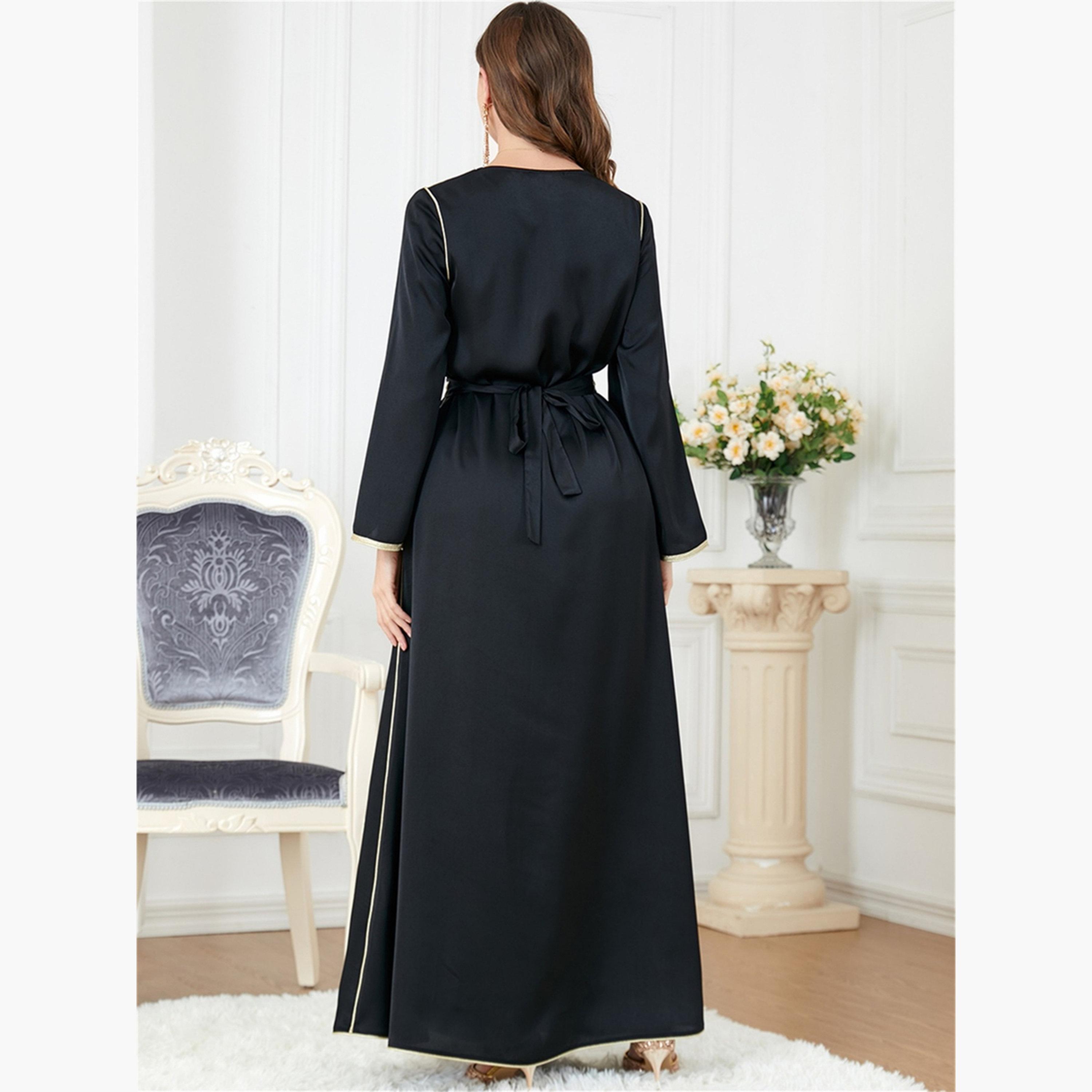 Take Two Women Black Graphic Patch Detail Belted Jalabiya-women-arabicclothing-jalabiyas-image-6