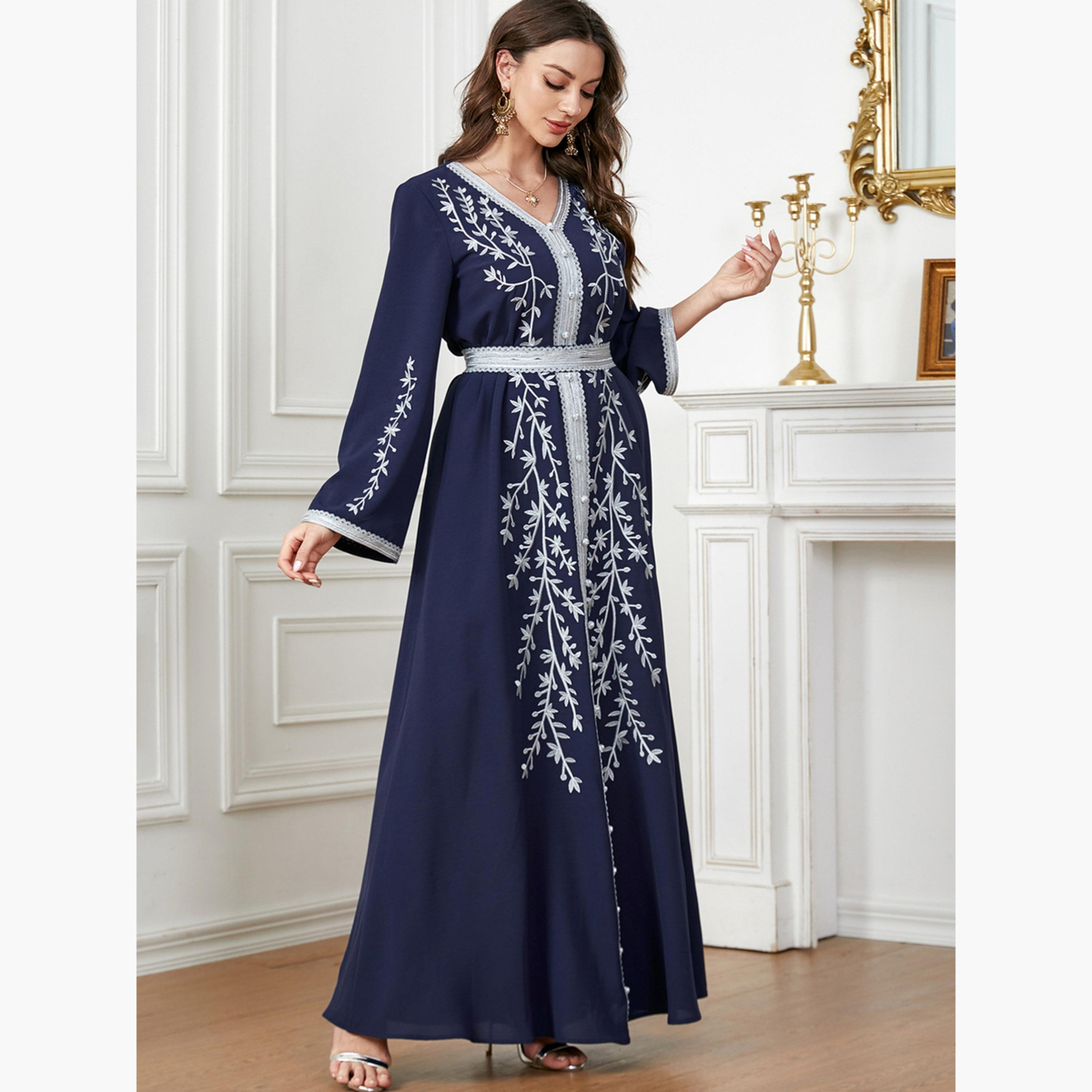Take Two Women Navy Blue Embroidered Belted Jalabiya-women-arabicclothing-jalabiyas-image-3
