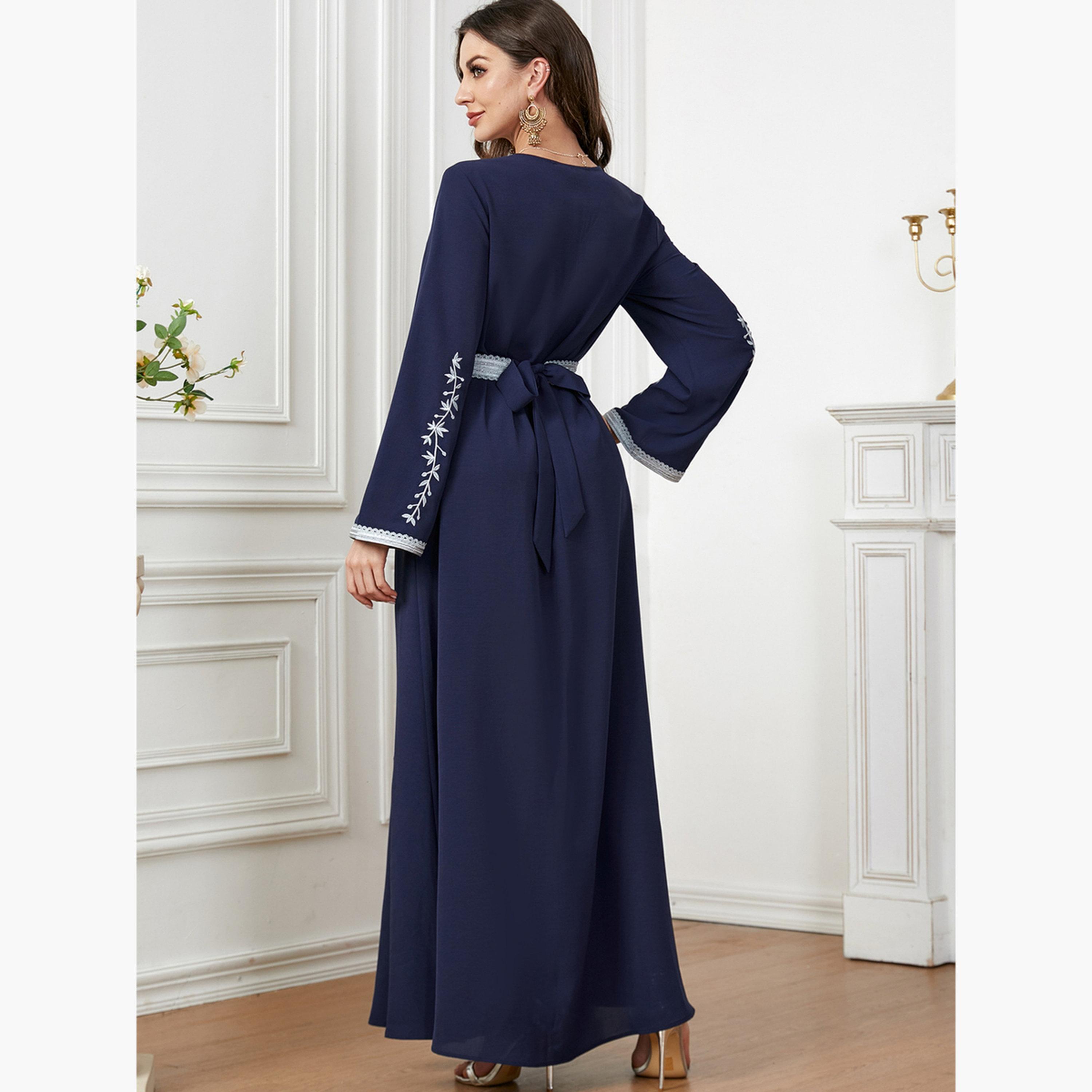 Take Two Women Navy Blue Embroidered Belted Jalabiya-women-arabicclothing-jalabiyas-image-4