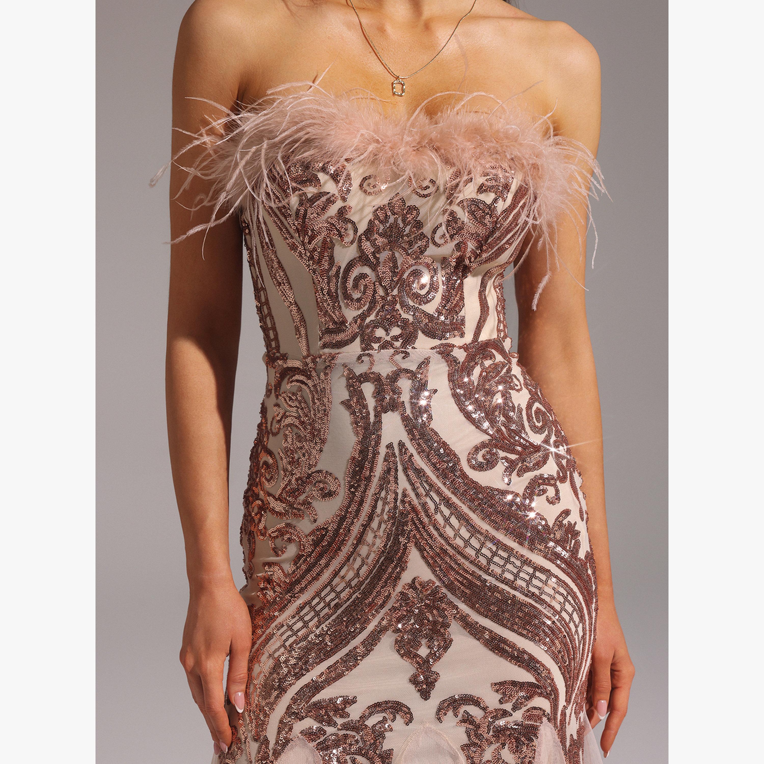 Bella Barnett X Styli Women Faux Feather Sequin Party Maxi Dress-women-clothing-dresses-image-3