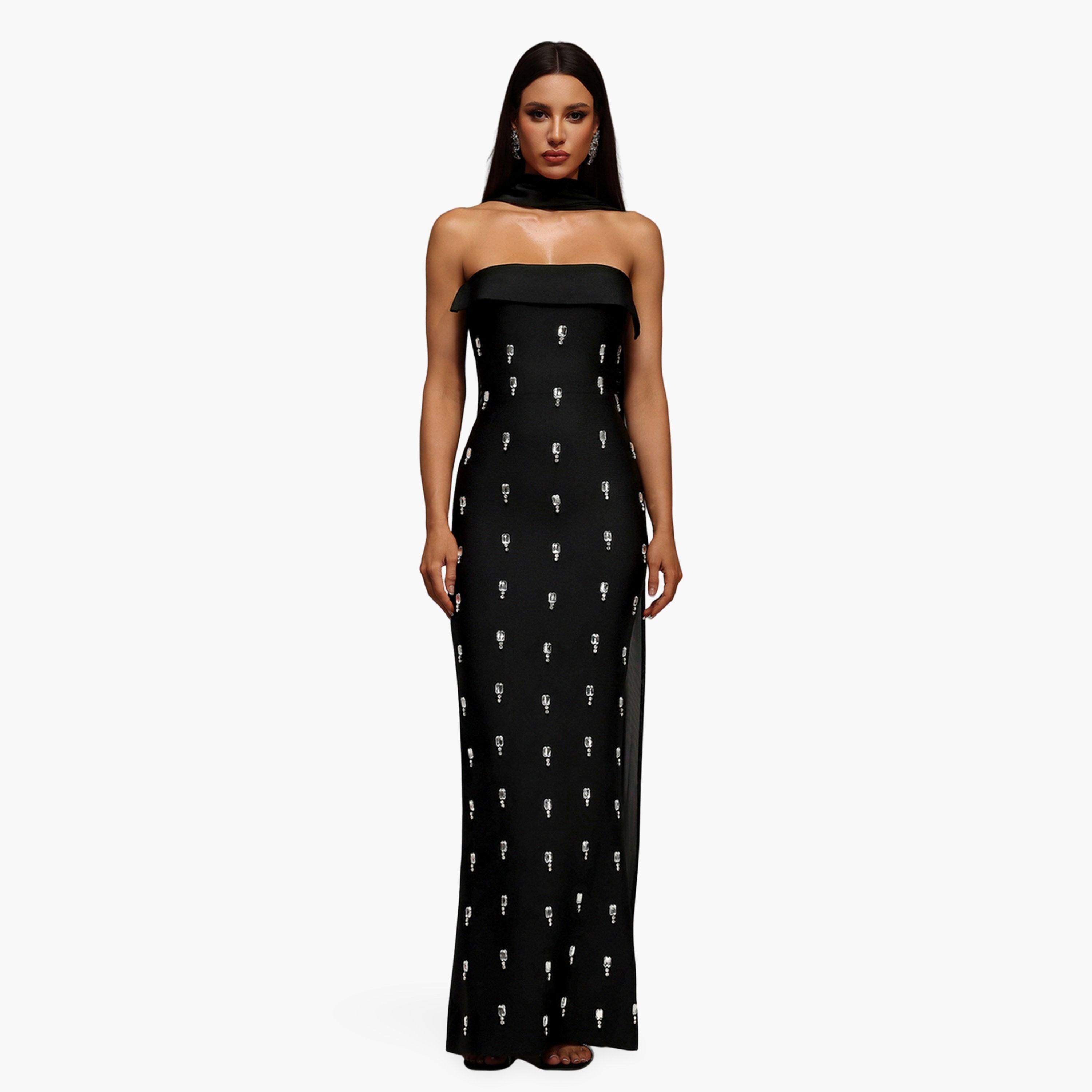 Bella Barnett X Styli Women Halter Neck Embellished Sheath Maxi Dress-women-clothing-dresses-image-1